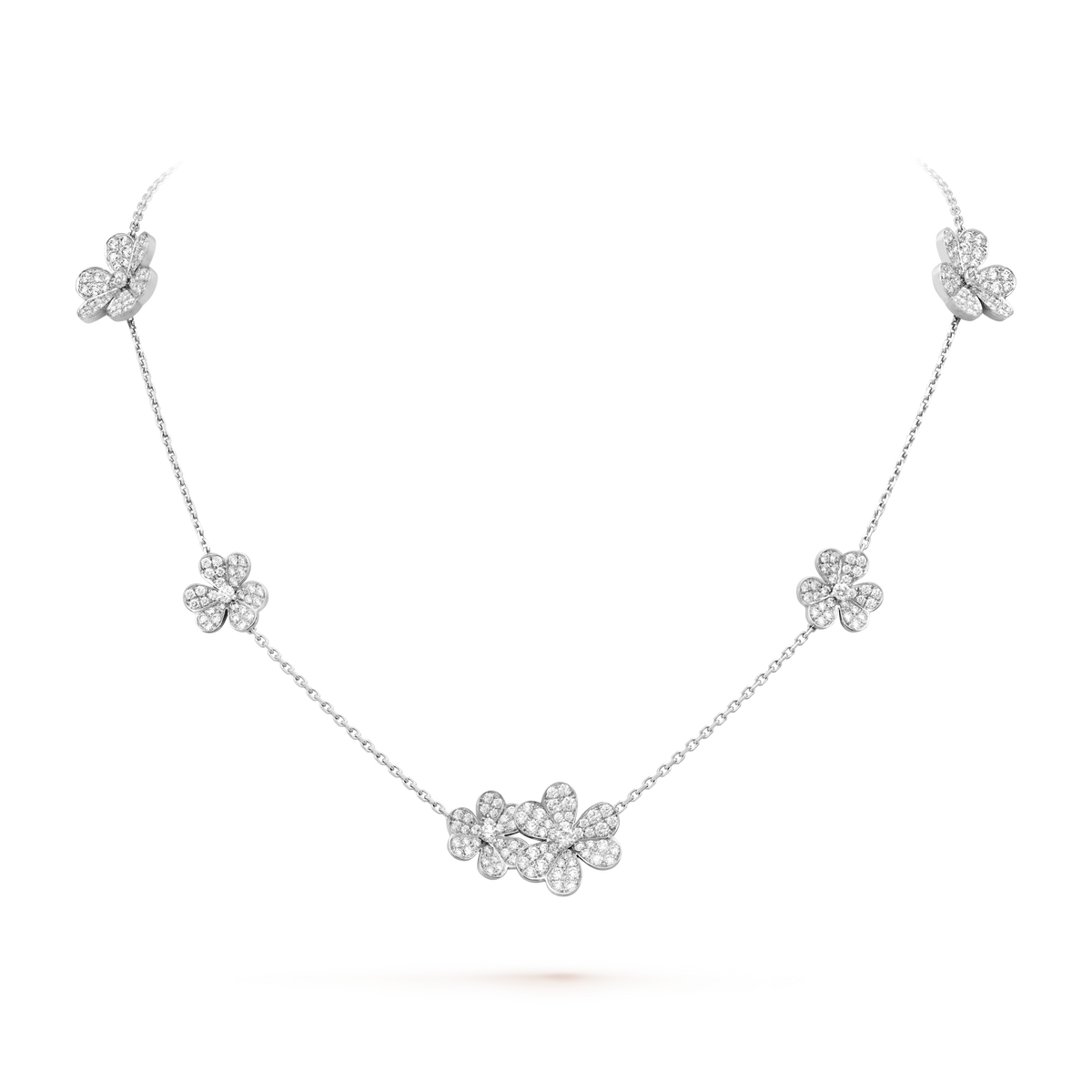 Van Cleef & Arpels Frivole Diamond 9 Flowers Necklace 18K White Gold