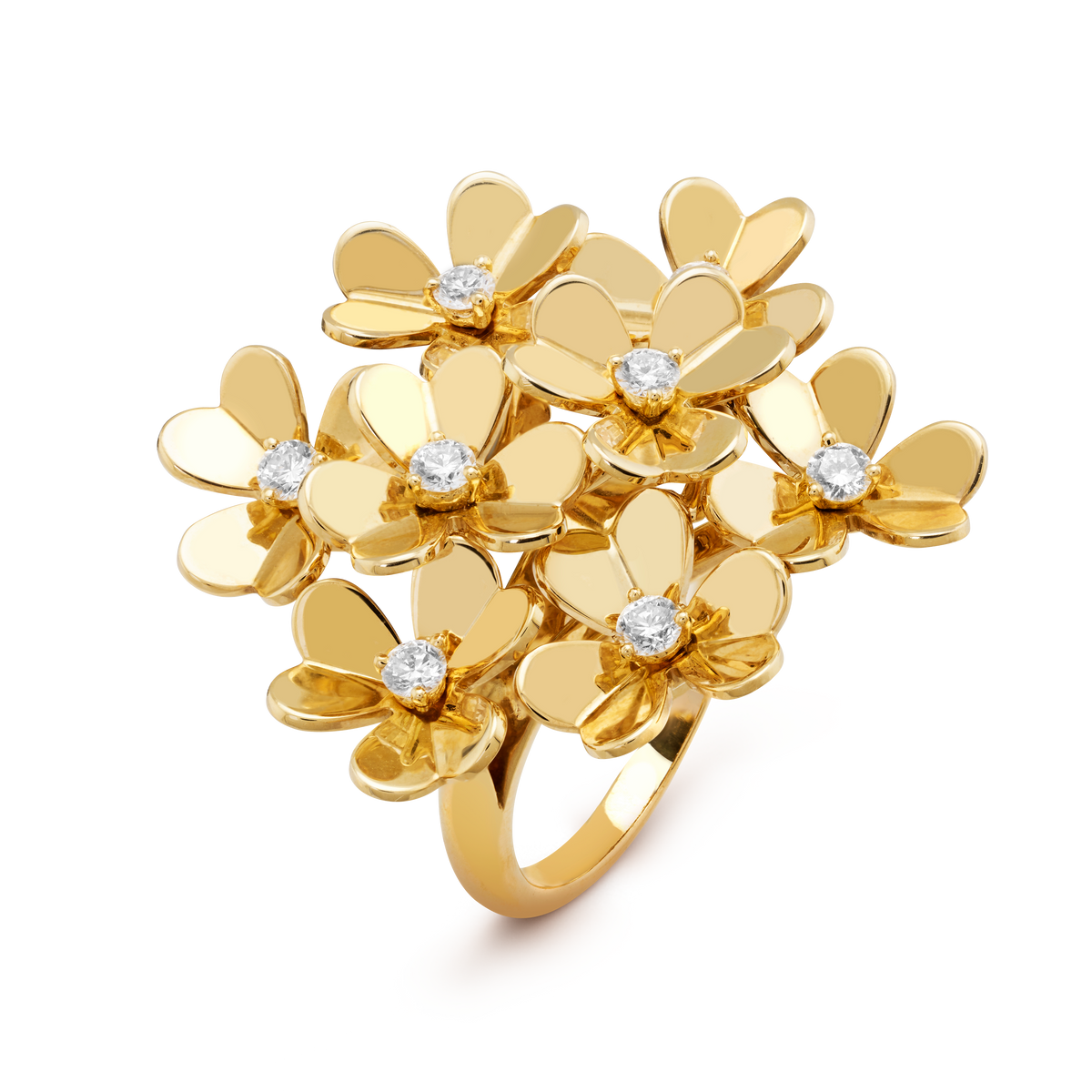 Van Cleef & Arpels Frivole 8 Flowers Diamond Ring 18K Yellow Gold