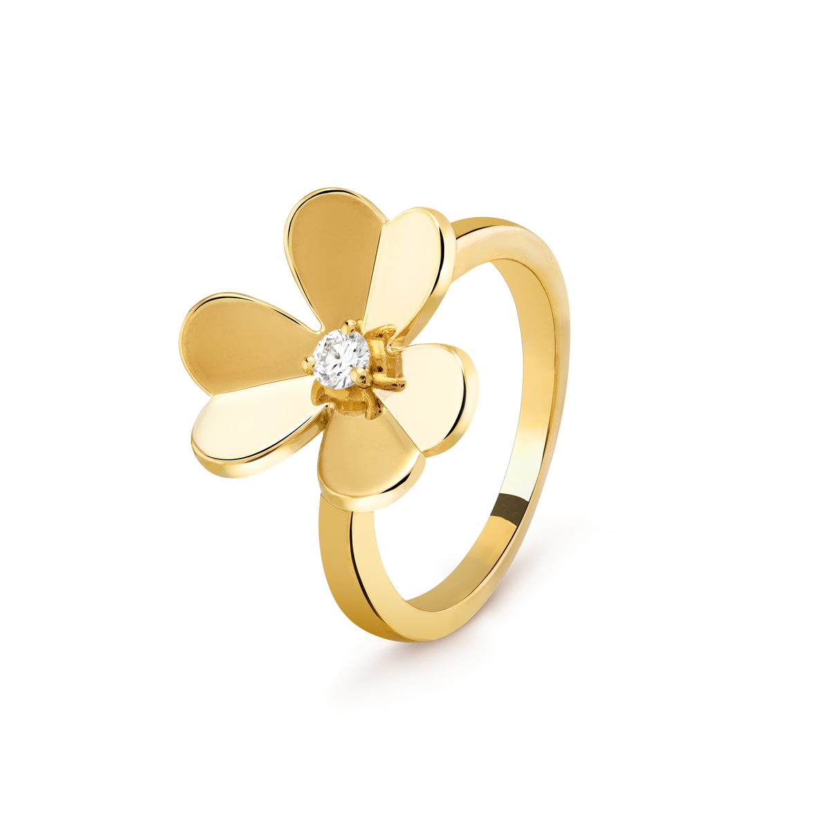 Van Cleef & Arpels Frivole 1 Flower Small Model 0.08 Ct Diamond Ring 18K Yellow Gold