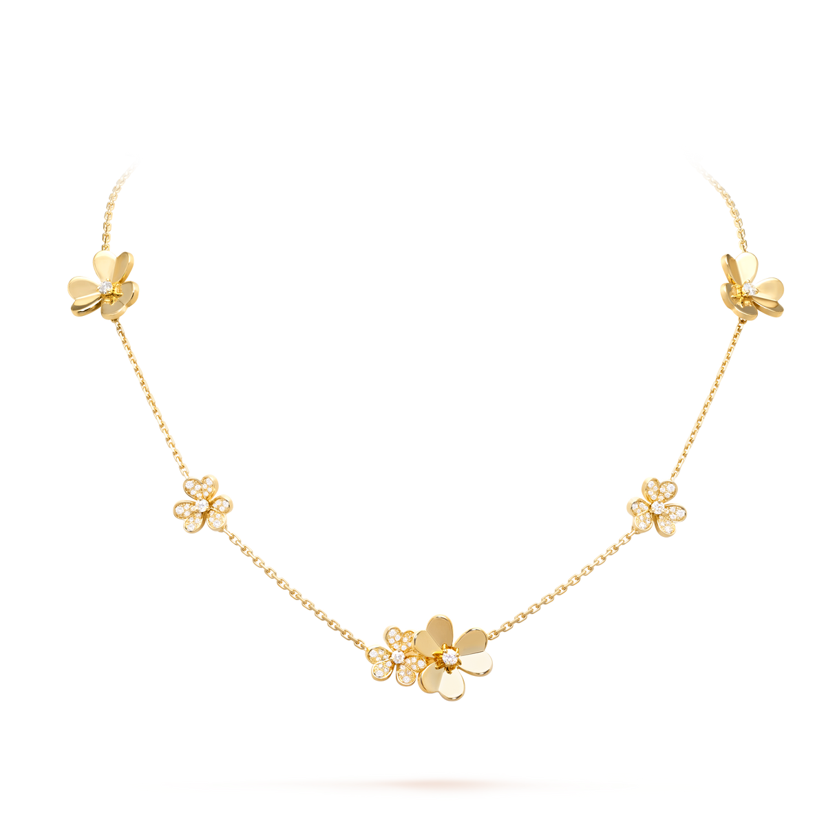 Van Cleef & Arpels Frivole Diamond 9 Flowers Necklace 18K Yellow Gold