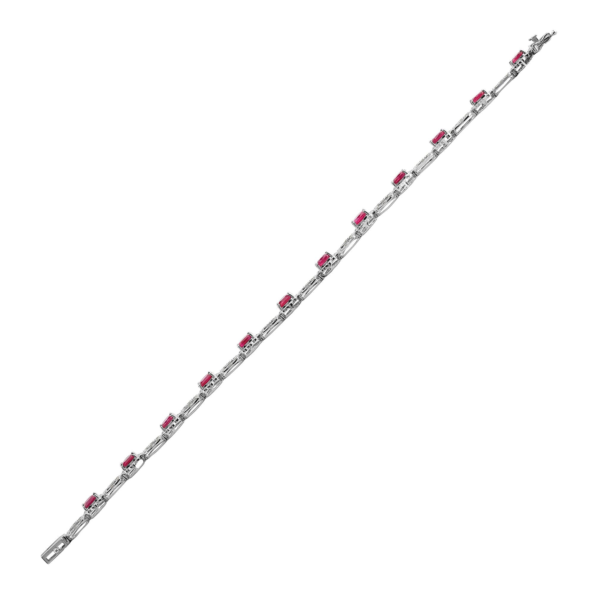 18ct White Gold Natural Diamond And Ruby Bracelet