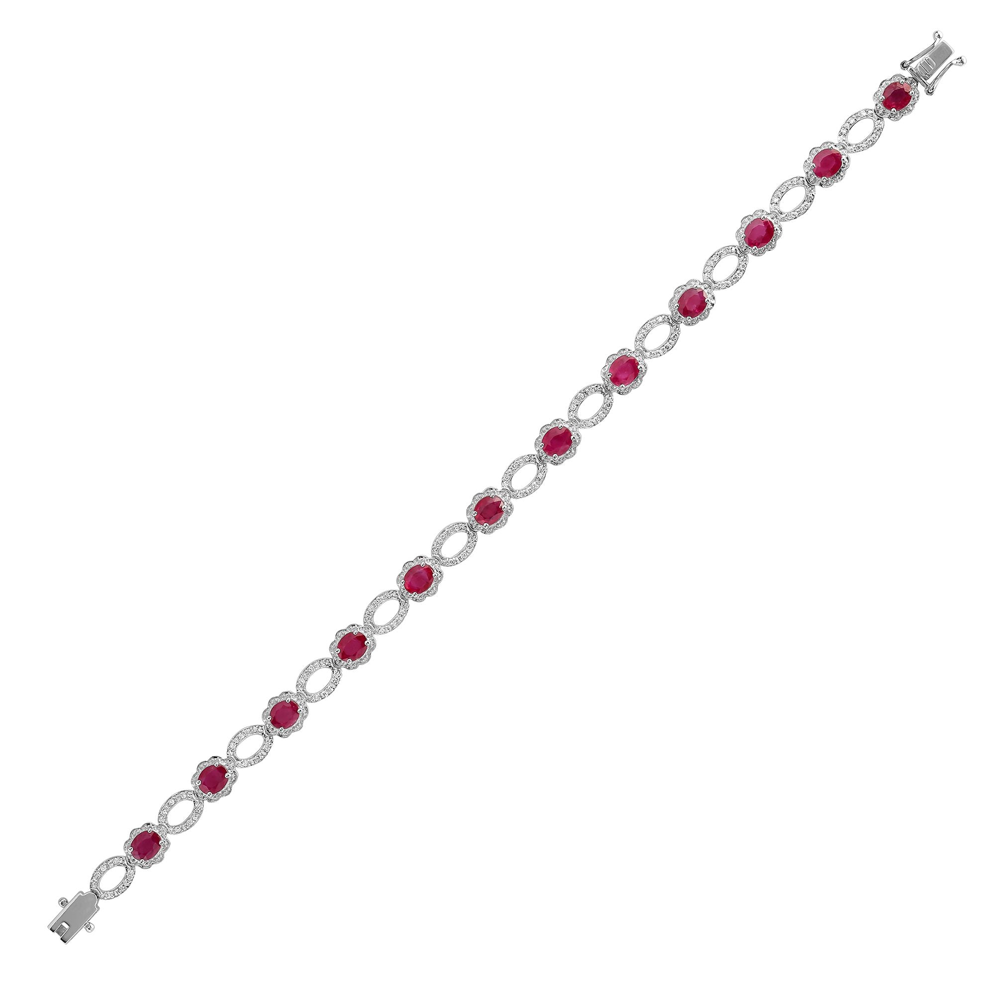 18ct White Gold Natural Diamond And Ruby Bracelet