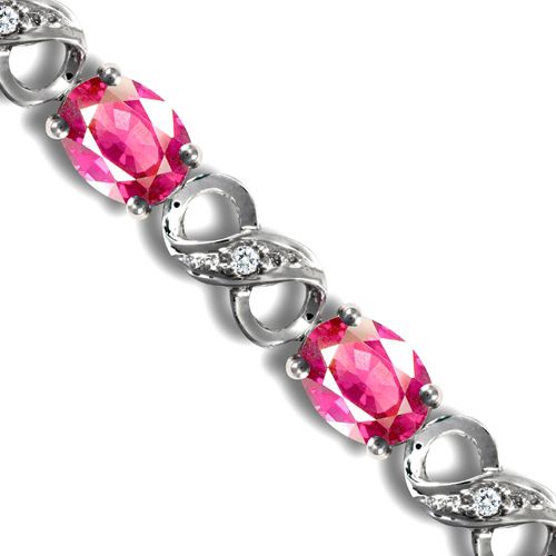 18ct White Gold Natural Diamond And Pink Sapphire Bracelet