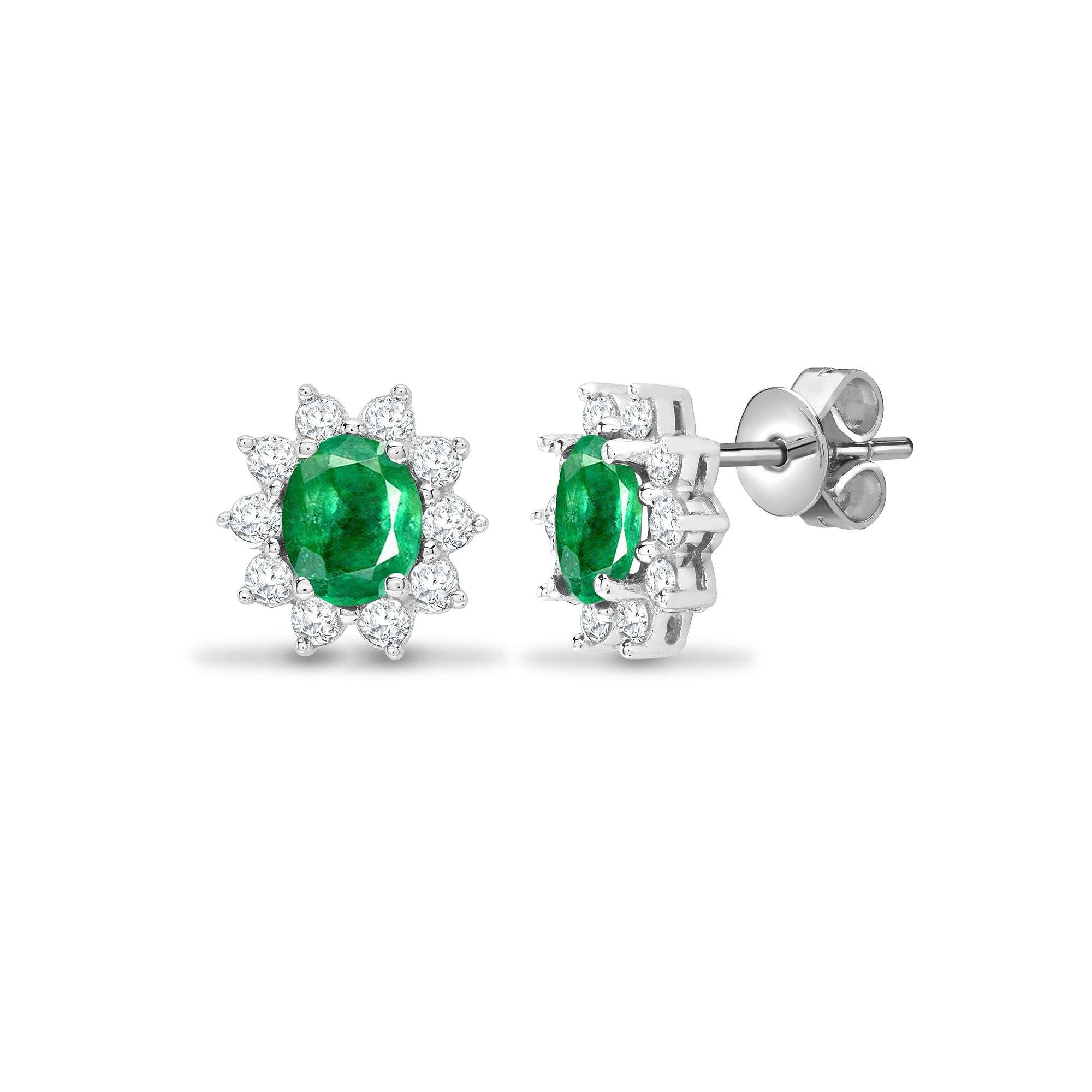 18ct White Gold Natural Diamond And Emerald Earrings