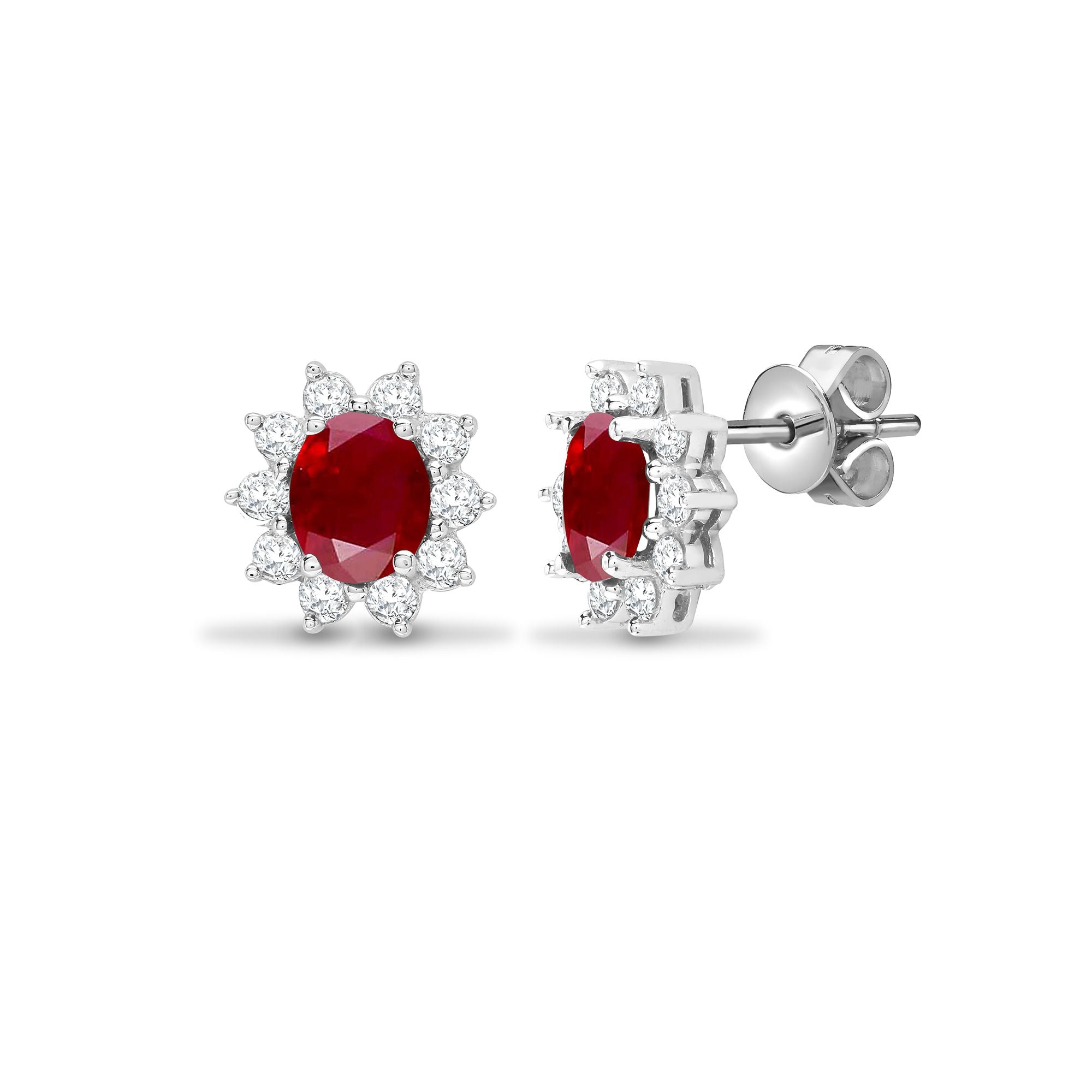 18ct White Gold Natural Diamond And Ruby Earrings