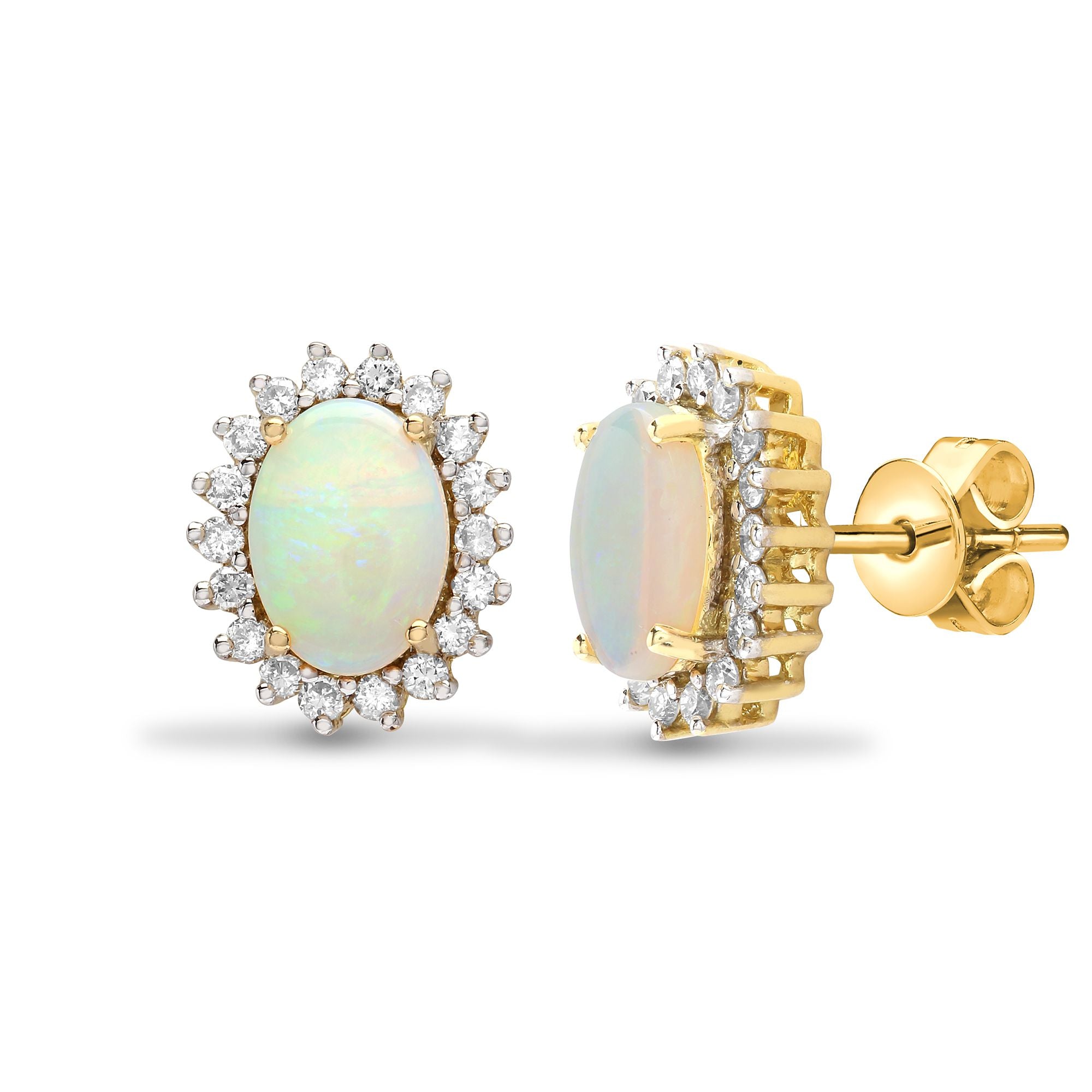 18ct Yellow Gold Natural Diamond And Opal Earrings