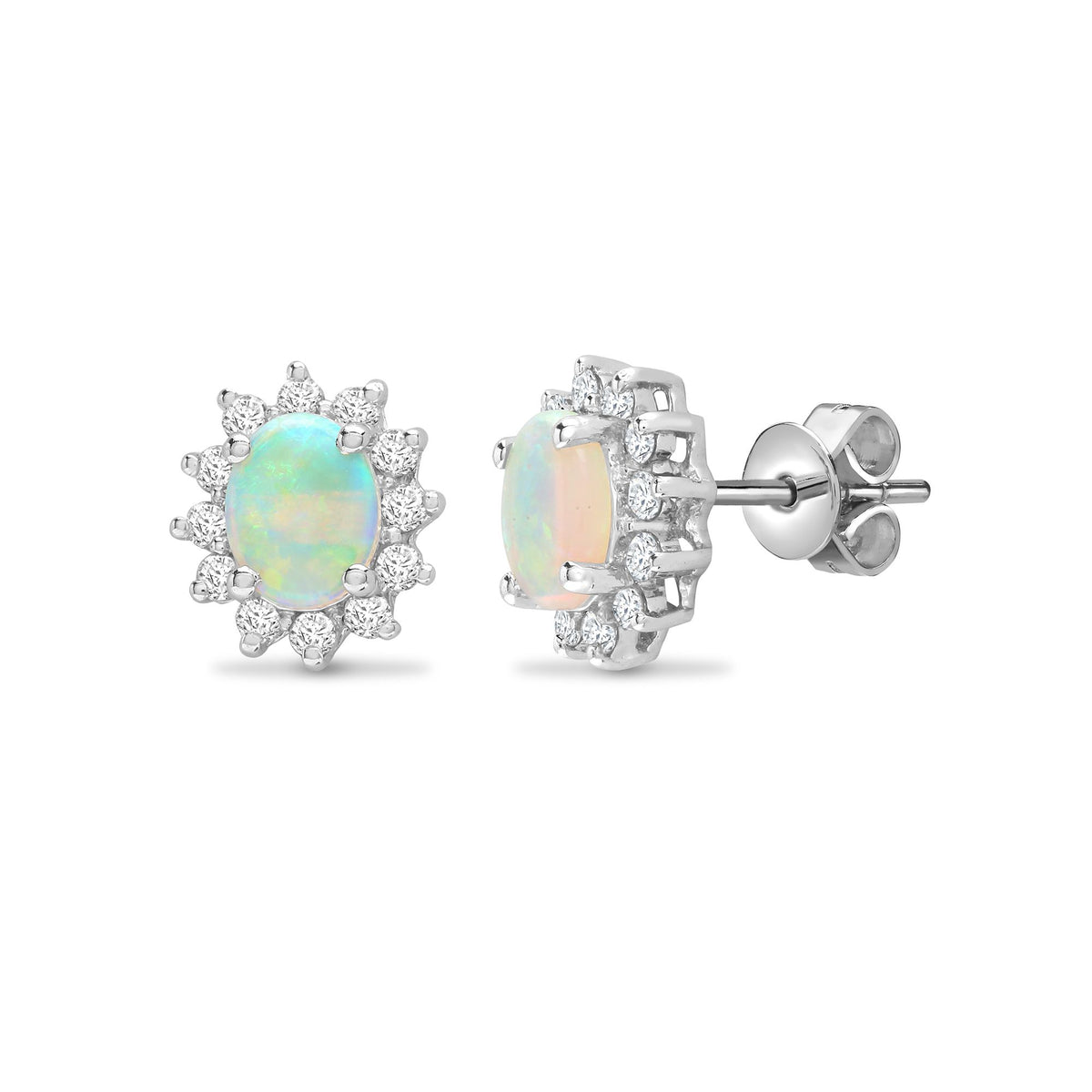 18ct White Gold Natural Diamond And Opal Earrings