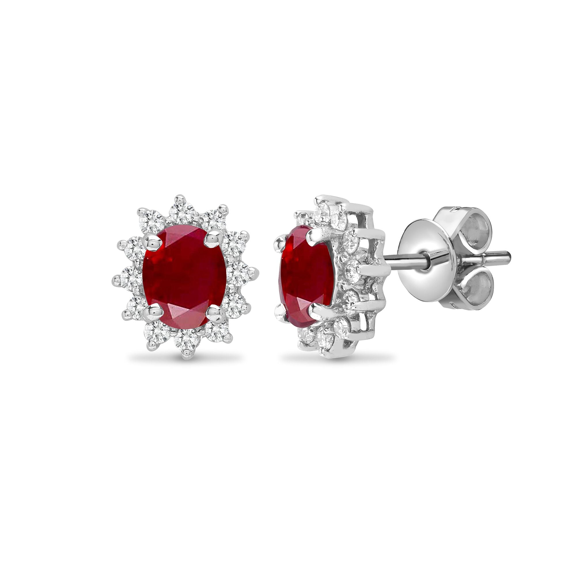 18ct White Gold Natural Diamond And Ruby Earrings