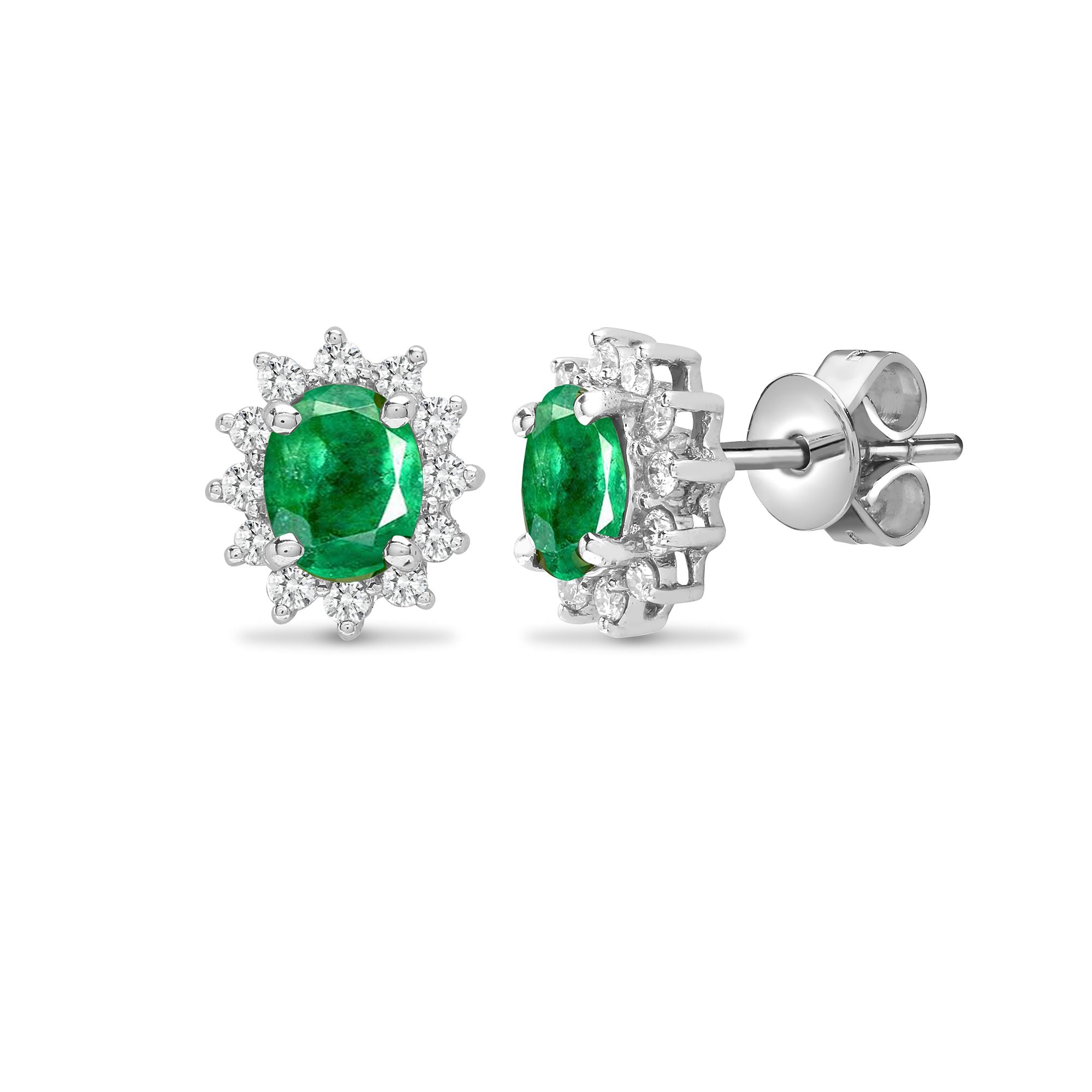18ct White Gold Natural Diamond And Emerald Earrings