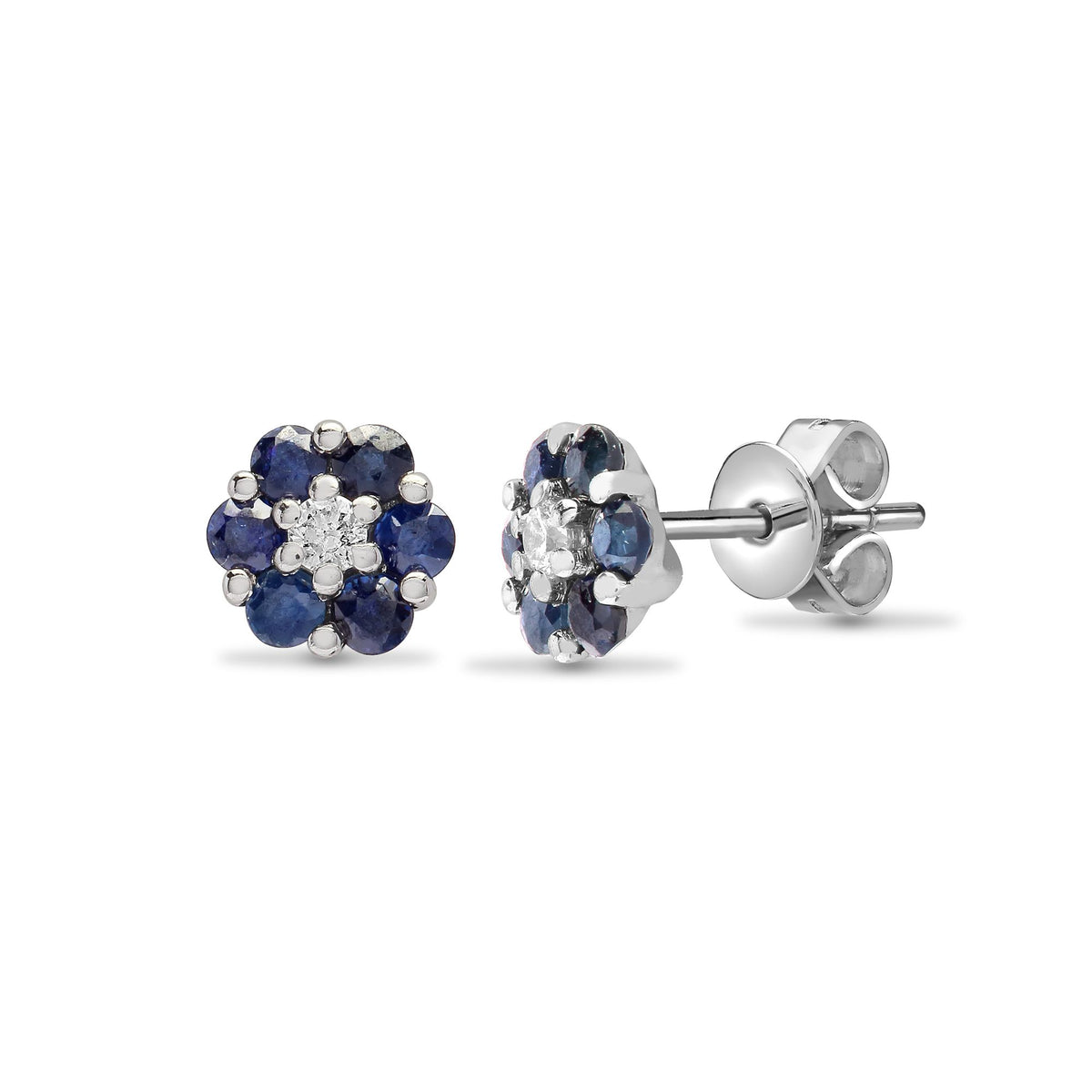 18ct White Gold Natural Diamond And Sapphire Earrings