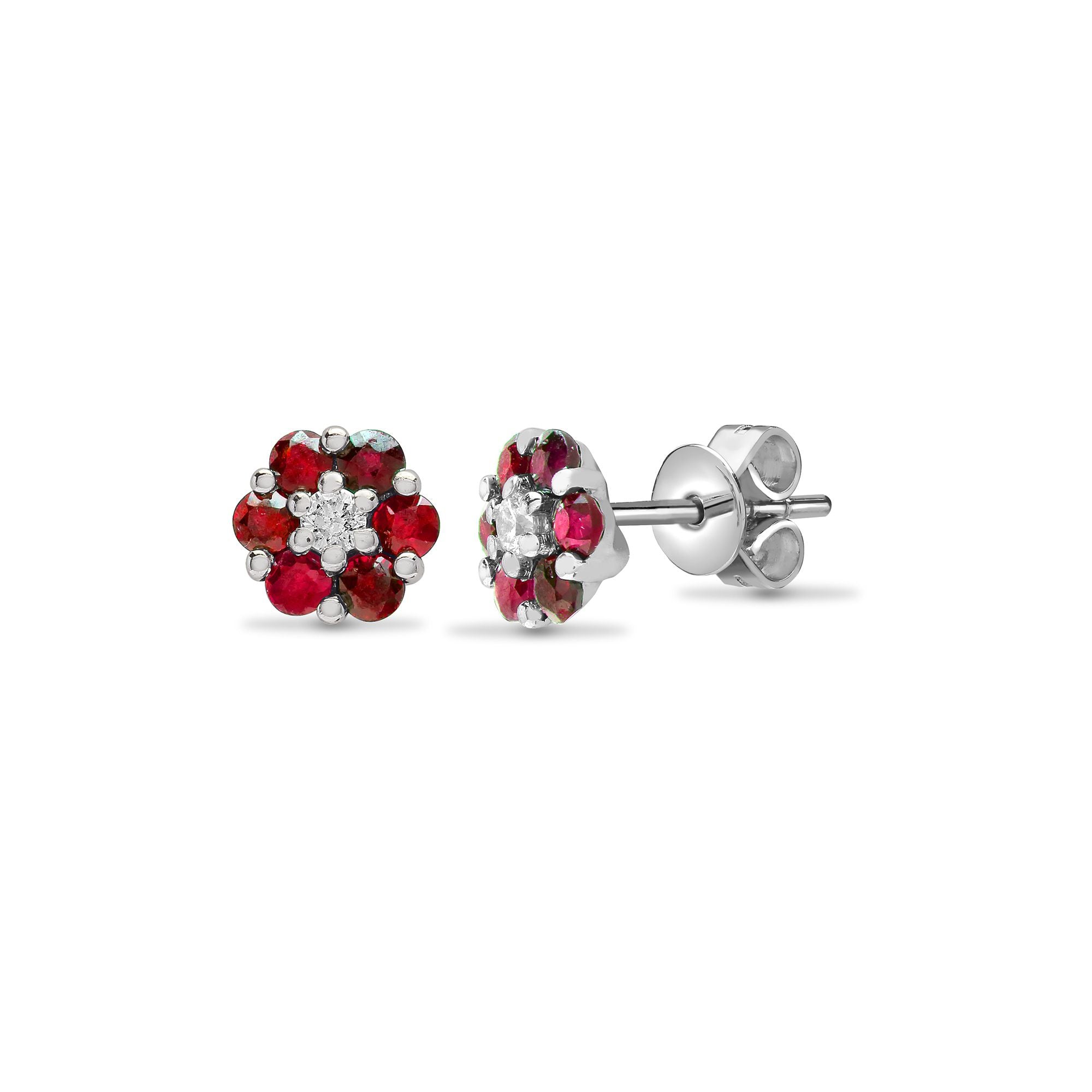 18ct White Gold Natural Diamond And Ruby Earrings