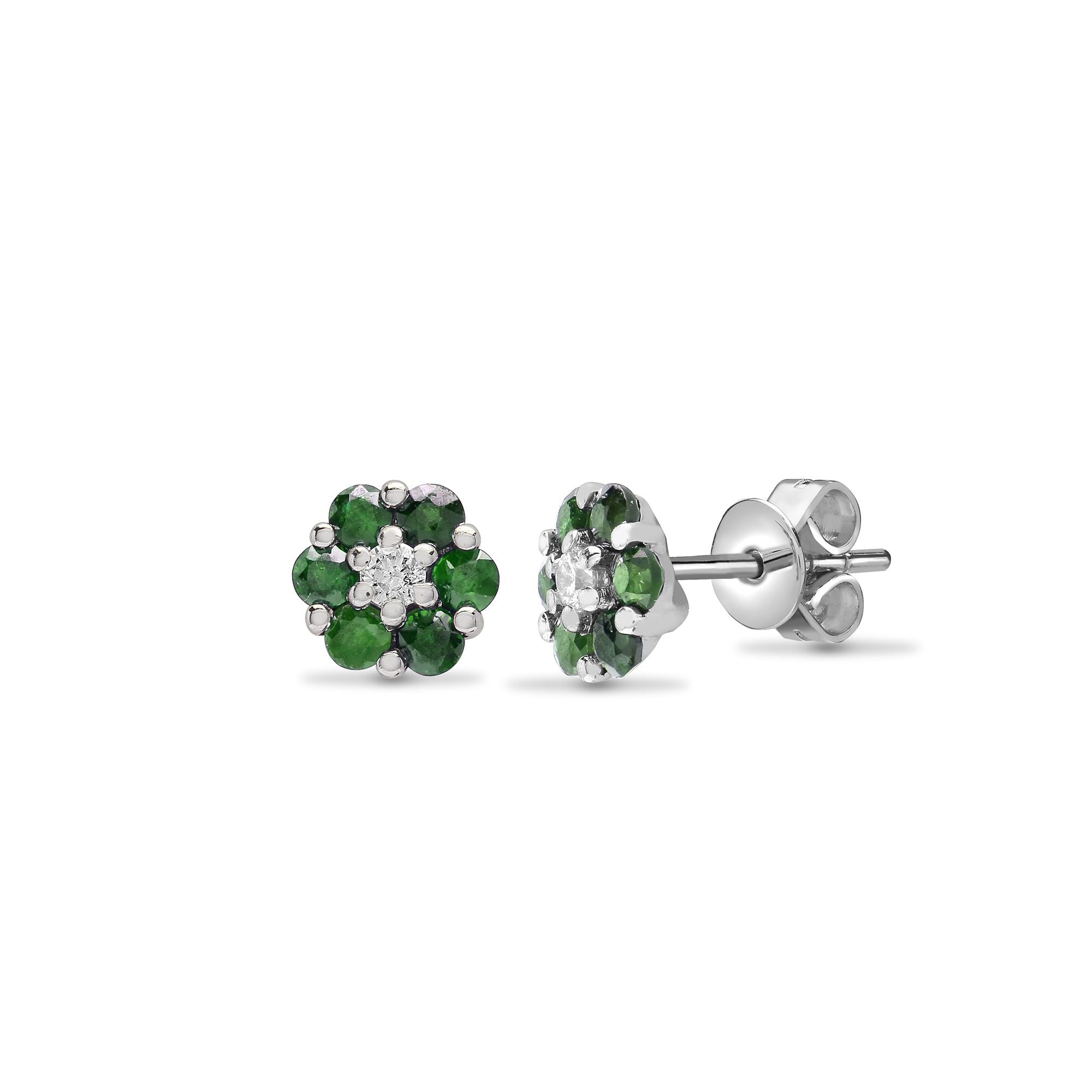 18ct White Gold Natural Diamond And Emerald Earrings