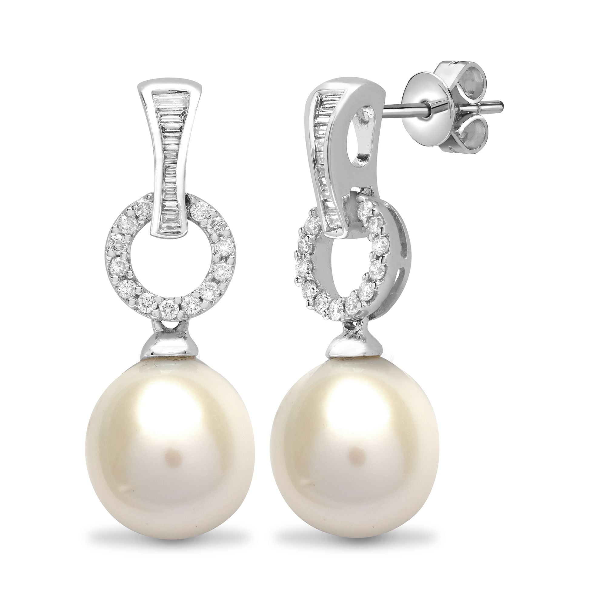 18ct White Gold Natural Diamond And Pearl Drop Earrings