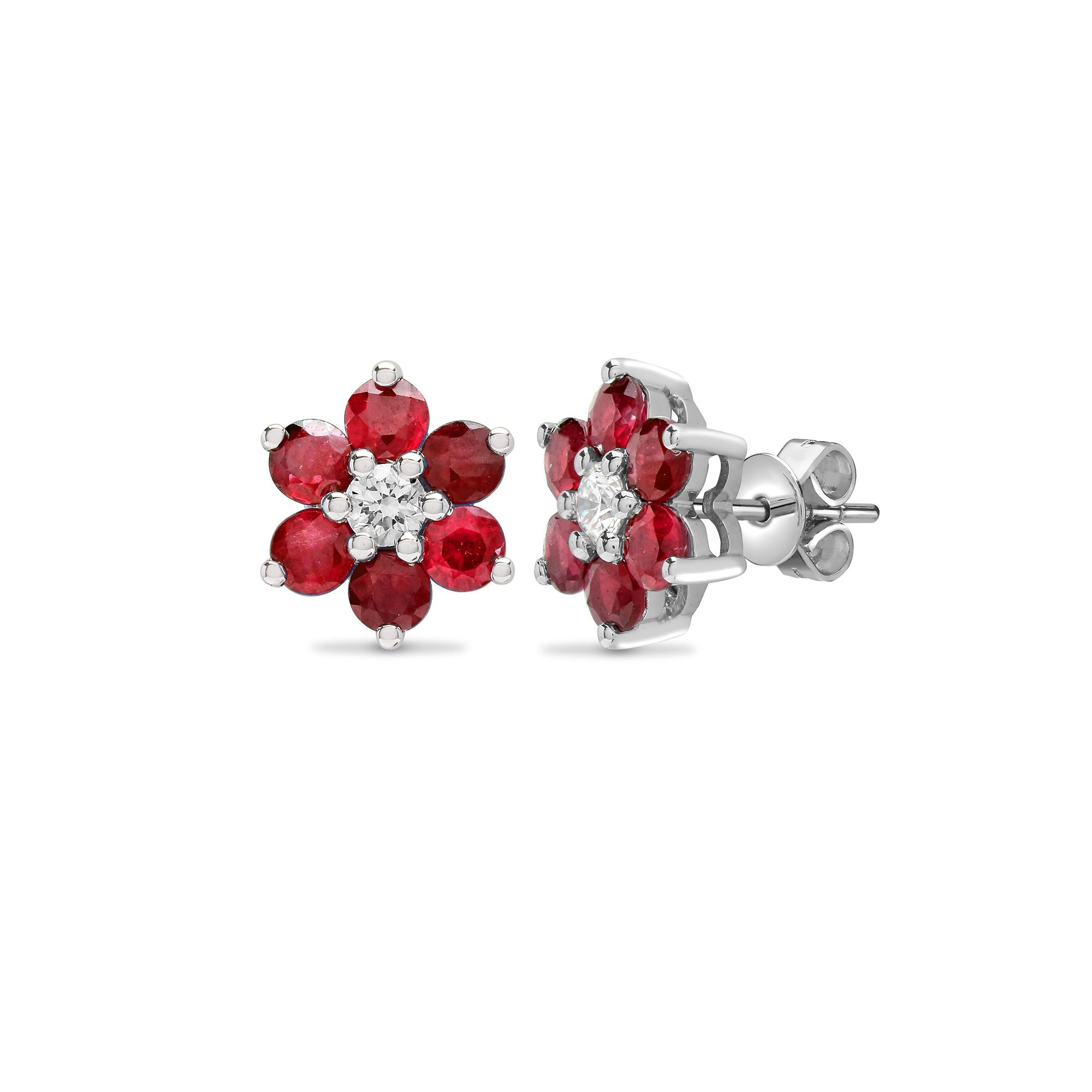 18ct White Gold Natural Diamond And Ruby Stud Earrings