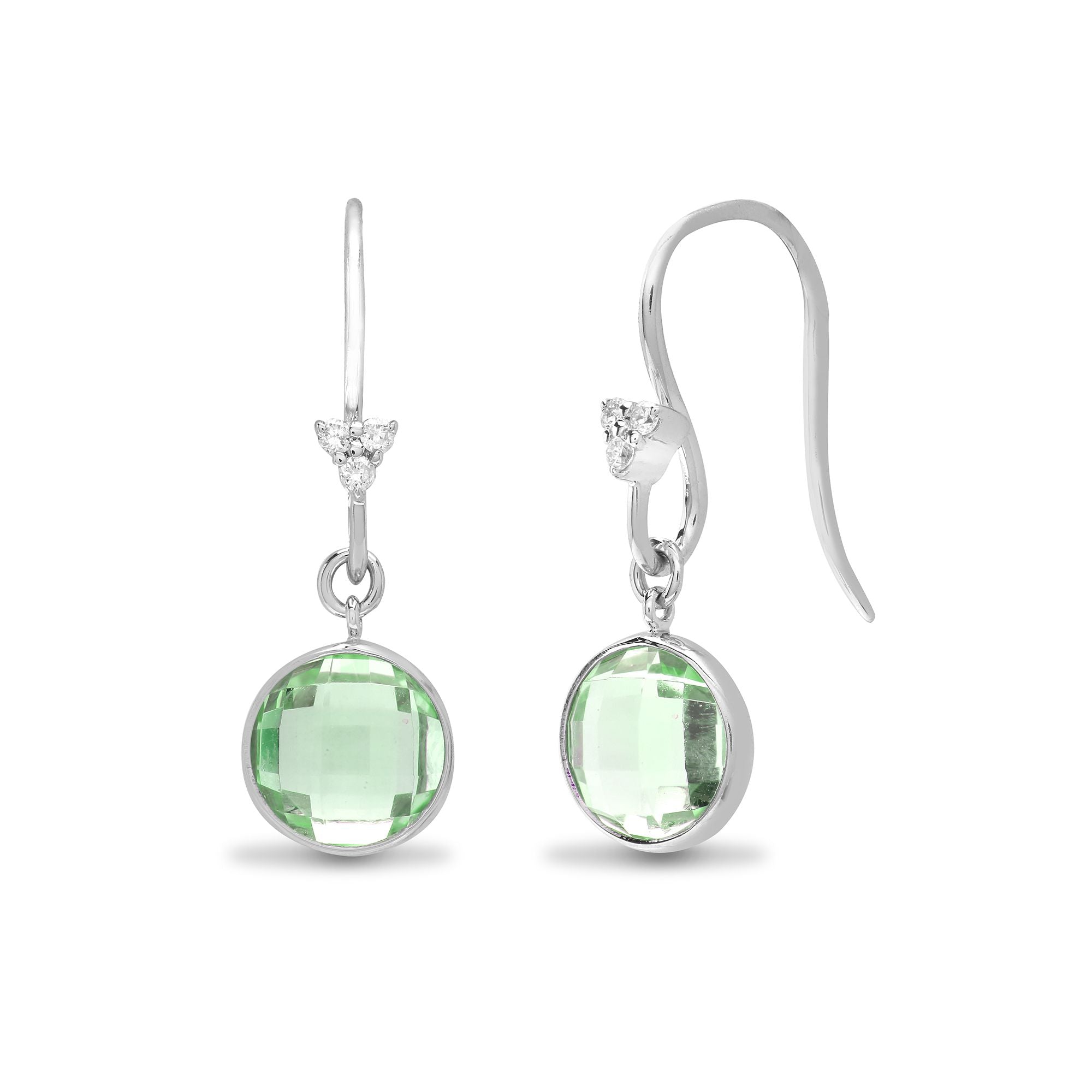 18ct White Gold Natural Diamond And Green Amethyst Earrings