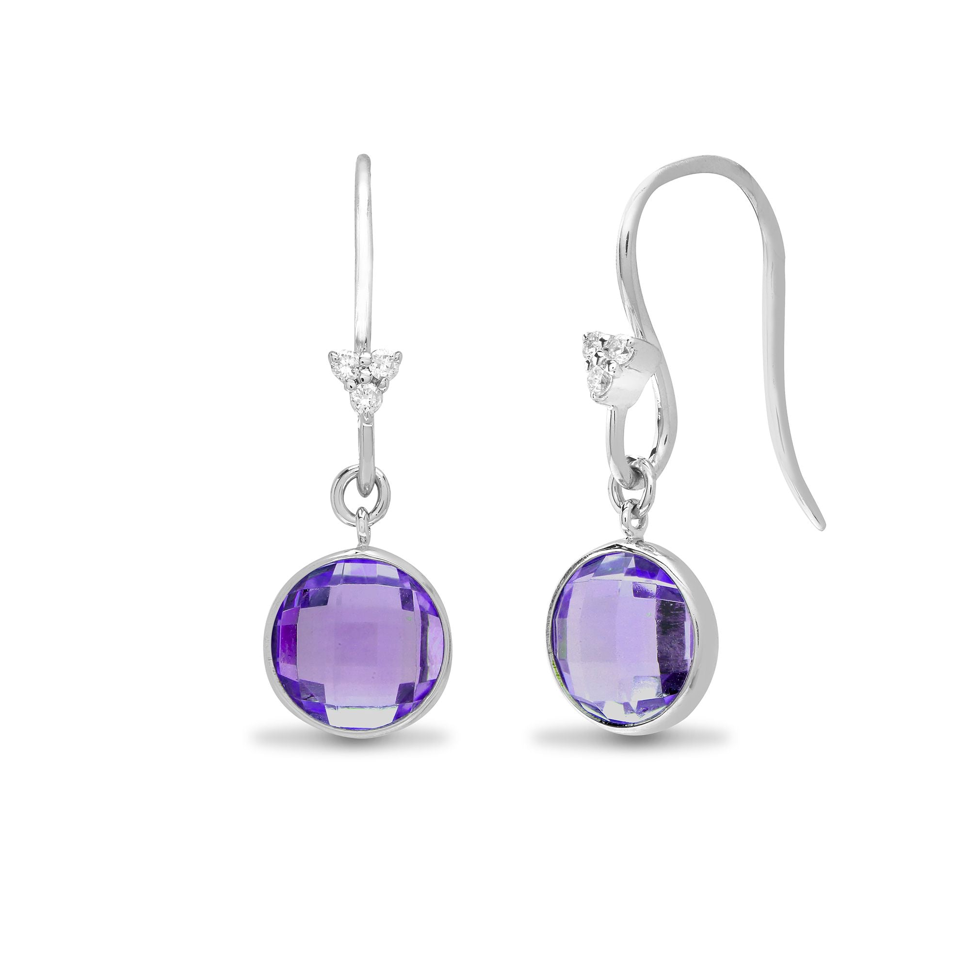 18ct White Gold Natural Diamond And Amethyst Earrings