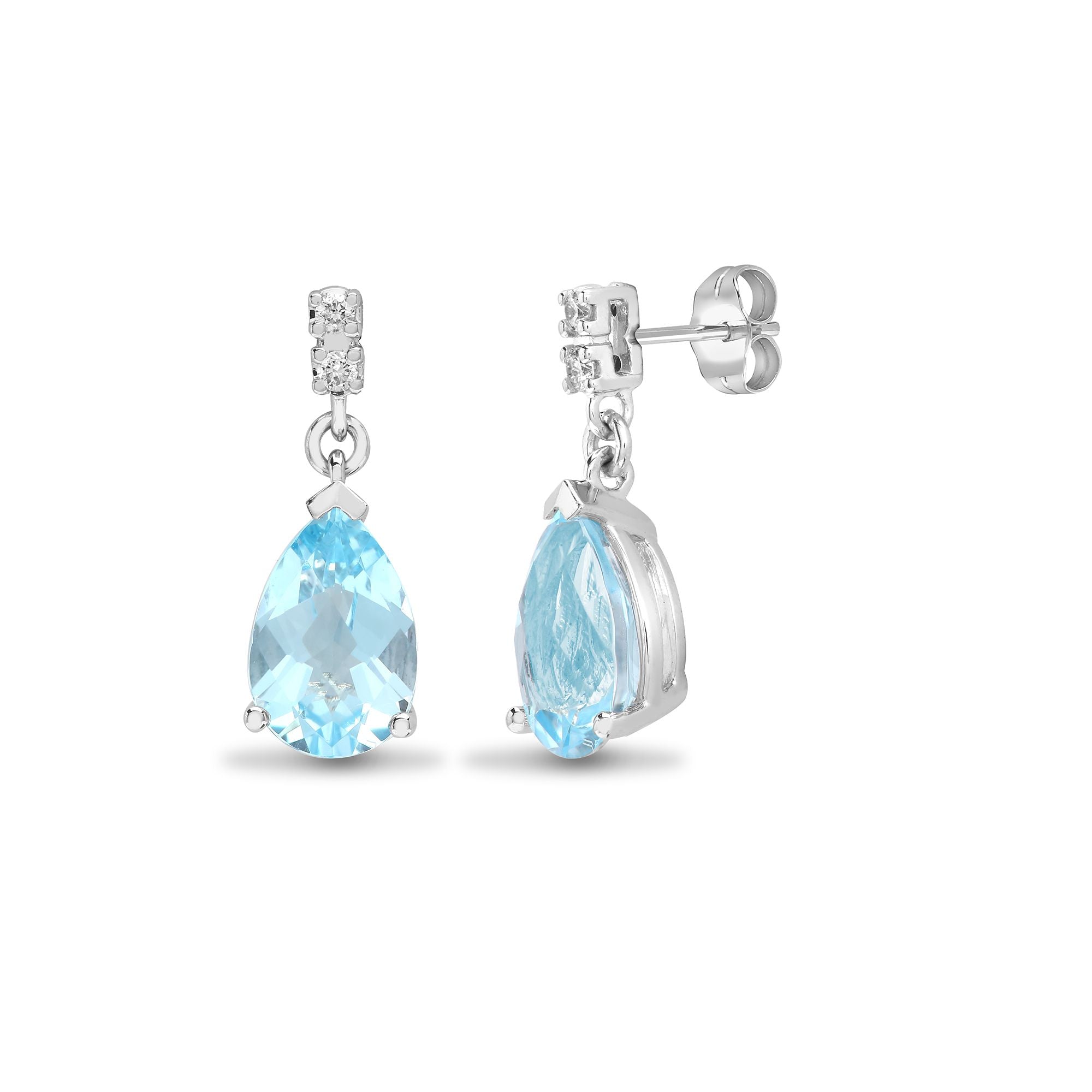 18ct White Gold Natural Diamond And Blue Topaz Earrings