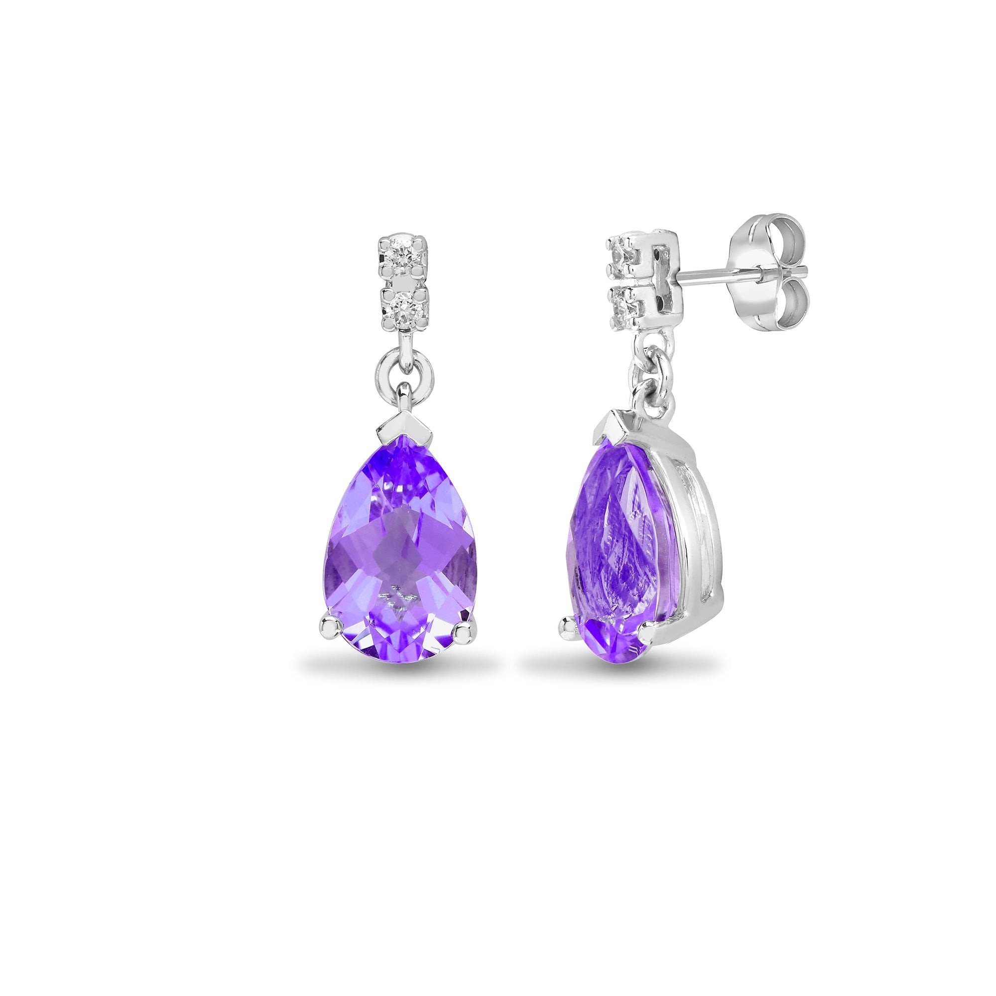 18ct White Gold Natural Diamond And Amethyst Earrings