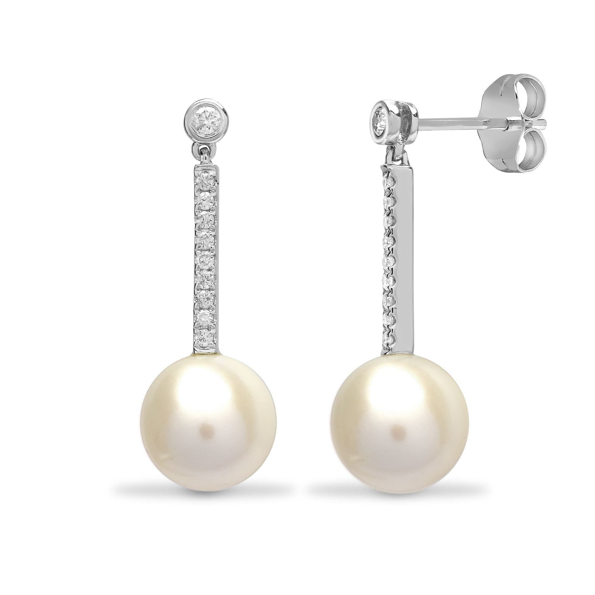 18ct White Gold Natural Diamond And Pearl Earrings