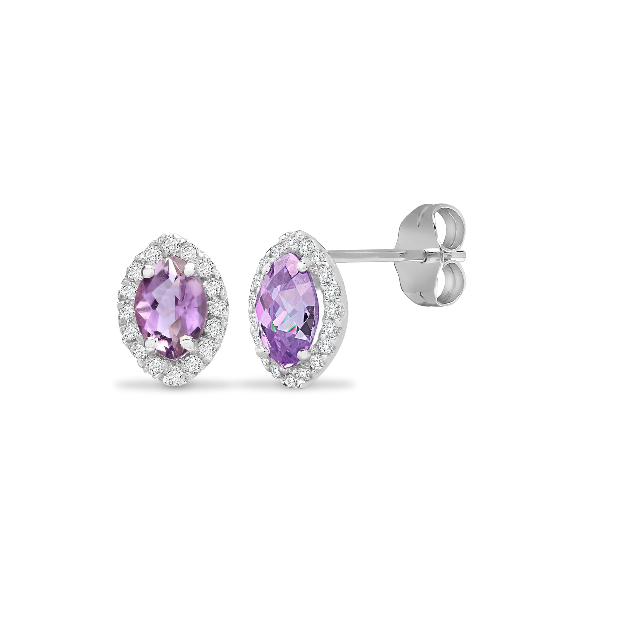 18ct White Gold Natural Diamond And Amethyst Studs