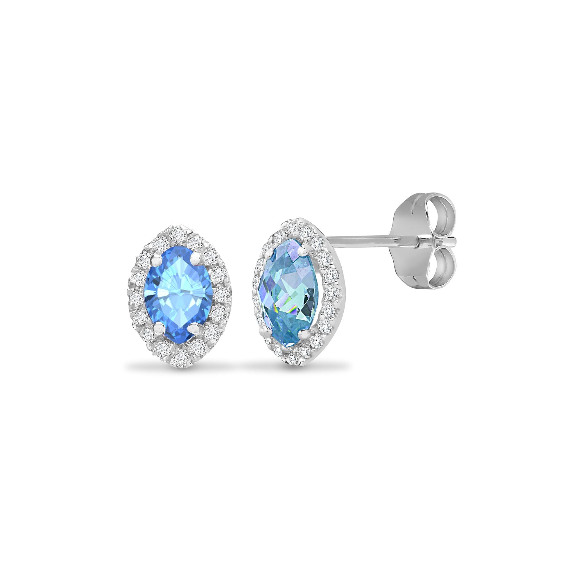 18ct White Gold Natural Diamond And Blue Topaz Studs