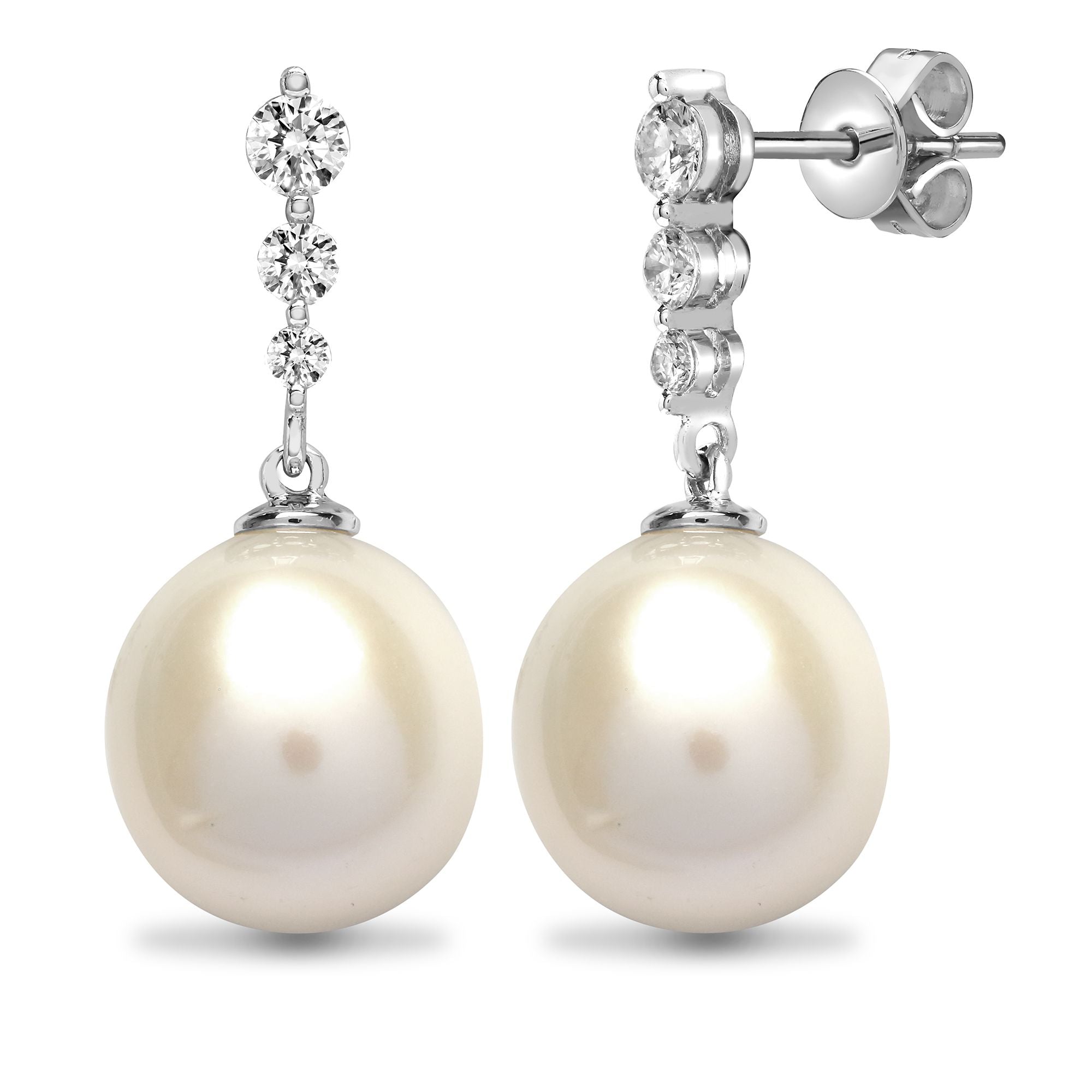 18ct White Gold Natural Diamond And Pearl Earrings