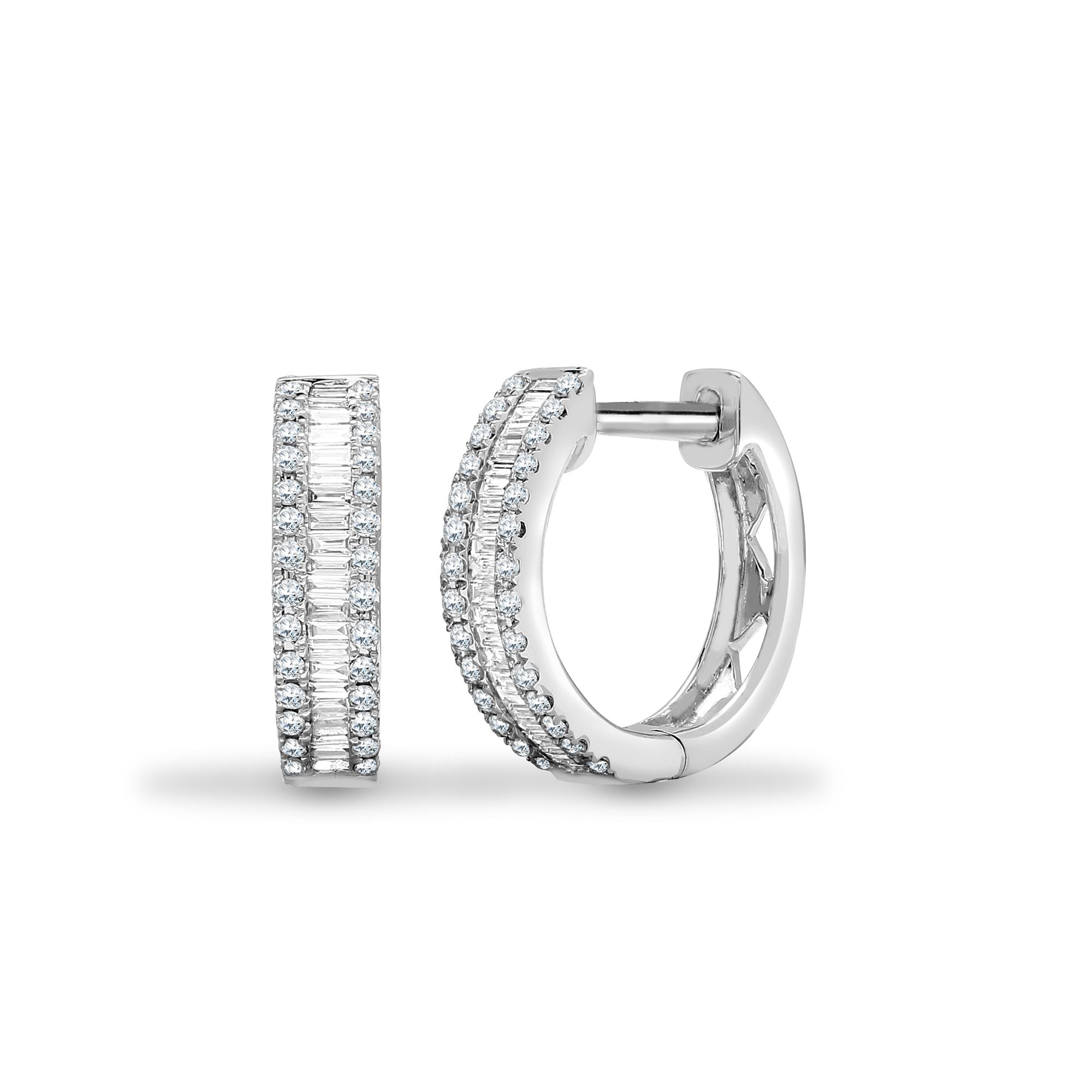 18E380 | 18ct White Gold 0.40ct Round & Baguette Natural Diamond Hoop Earring