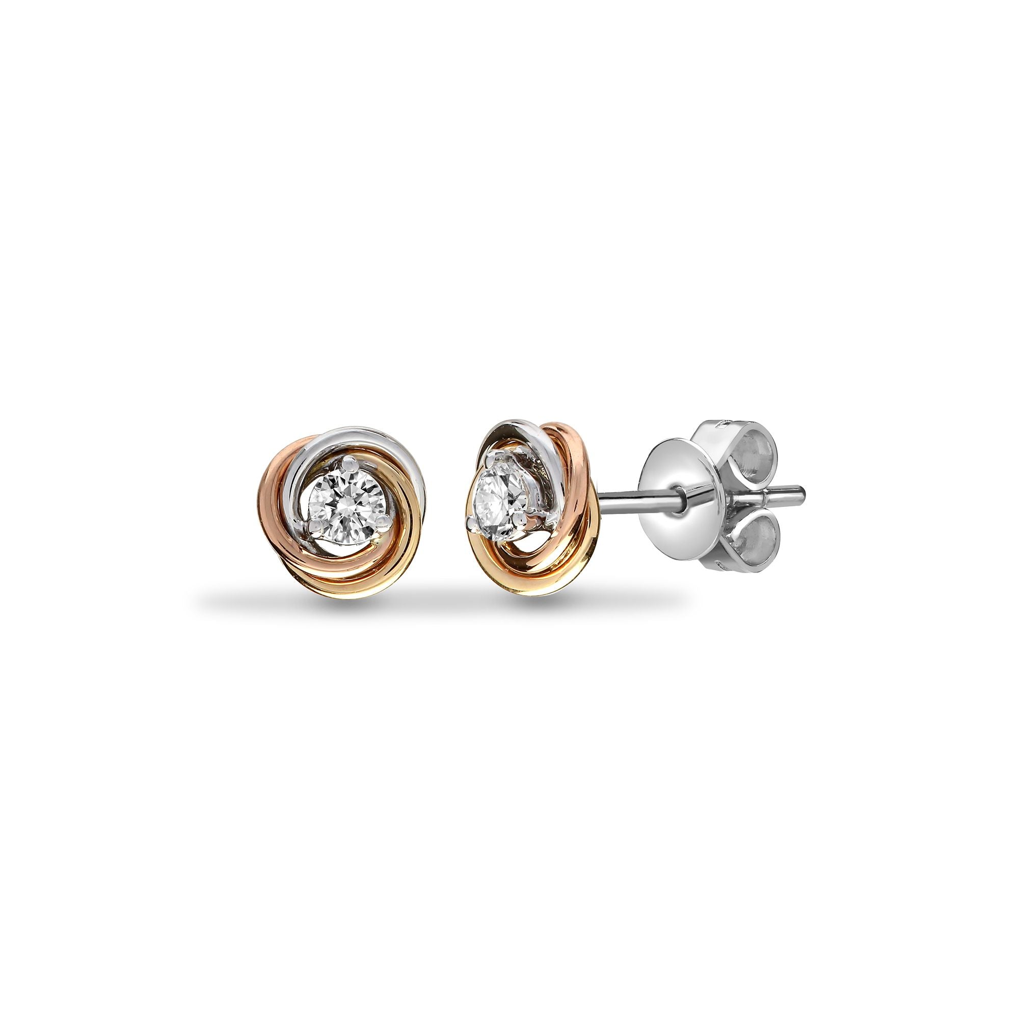 18E387 | 18ct 3 Colour 0.20ct Natural Diamond Knot Stud Earring