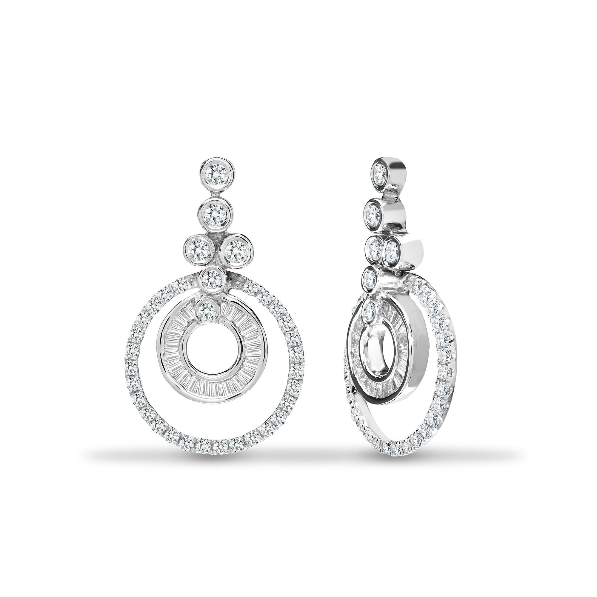 18ct White Gold 0.62ct Round & Baguette Natural Diamond Drop Earring