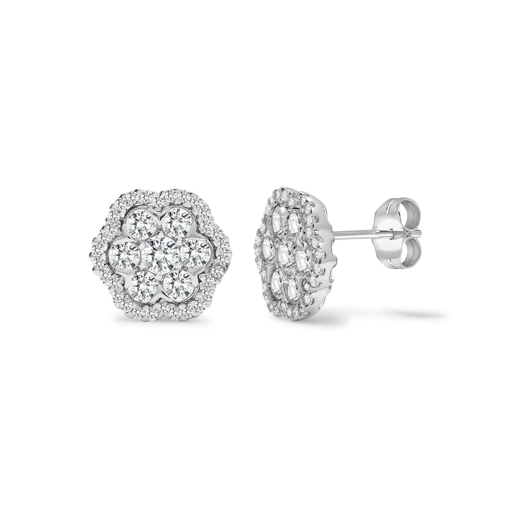 18ct White 1.26ct Natural Diamond Cluster Earrings