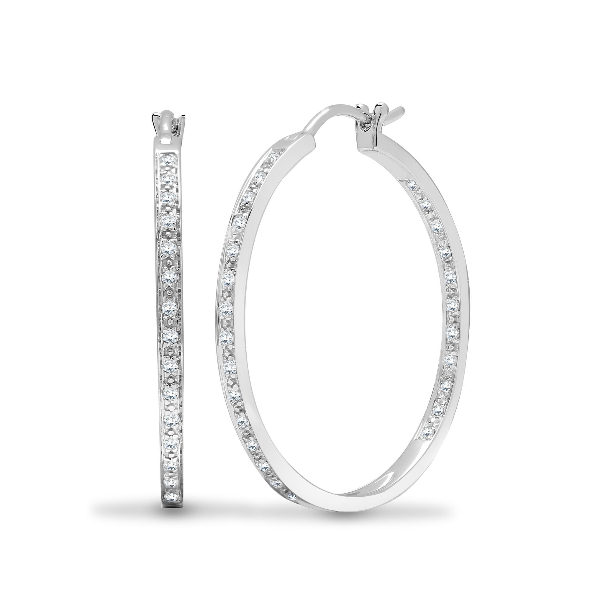 18ct White 0.31ct Natural Diamond Pave Full Set Hoop Earrings