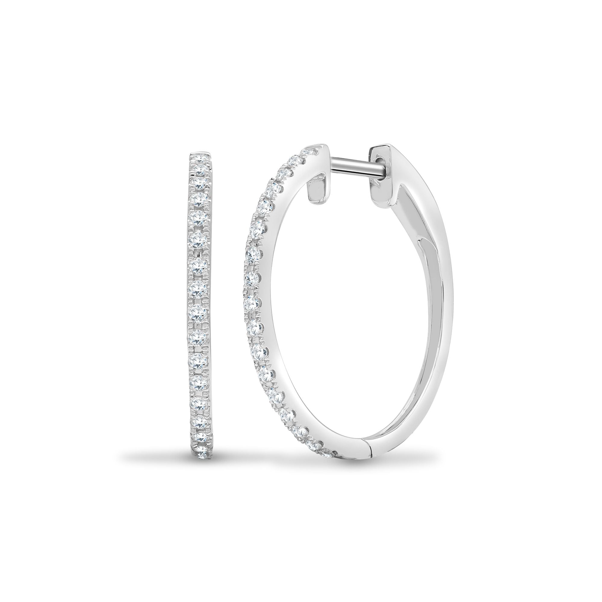 18ct White 0.35ct Natural Diamond Claw Half Set Hoop Earrings