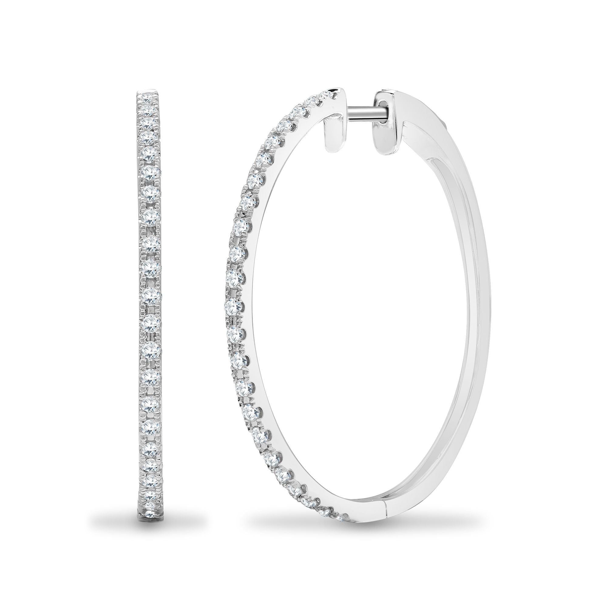 18ct White 0.48ct Natural Diamond Claw Half Set Hoop Earrings