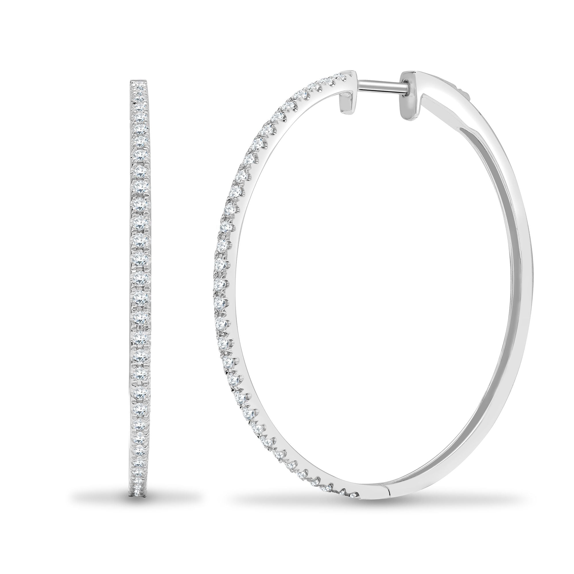 18ct White 0.65ct Natural Diamond Claw Half Set Hoop Earrings
