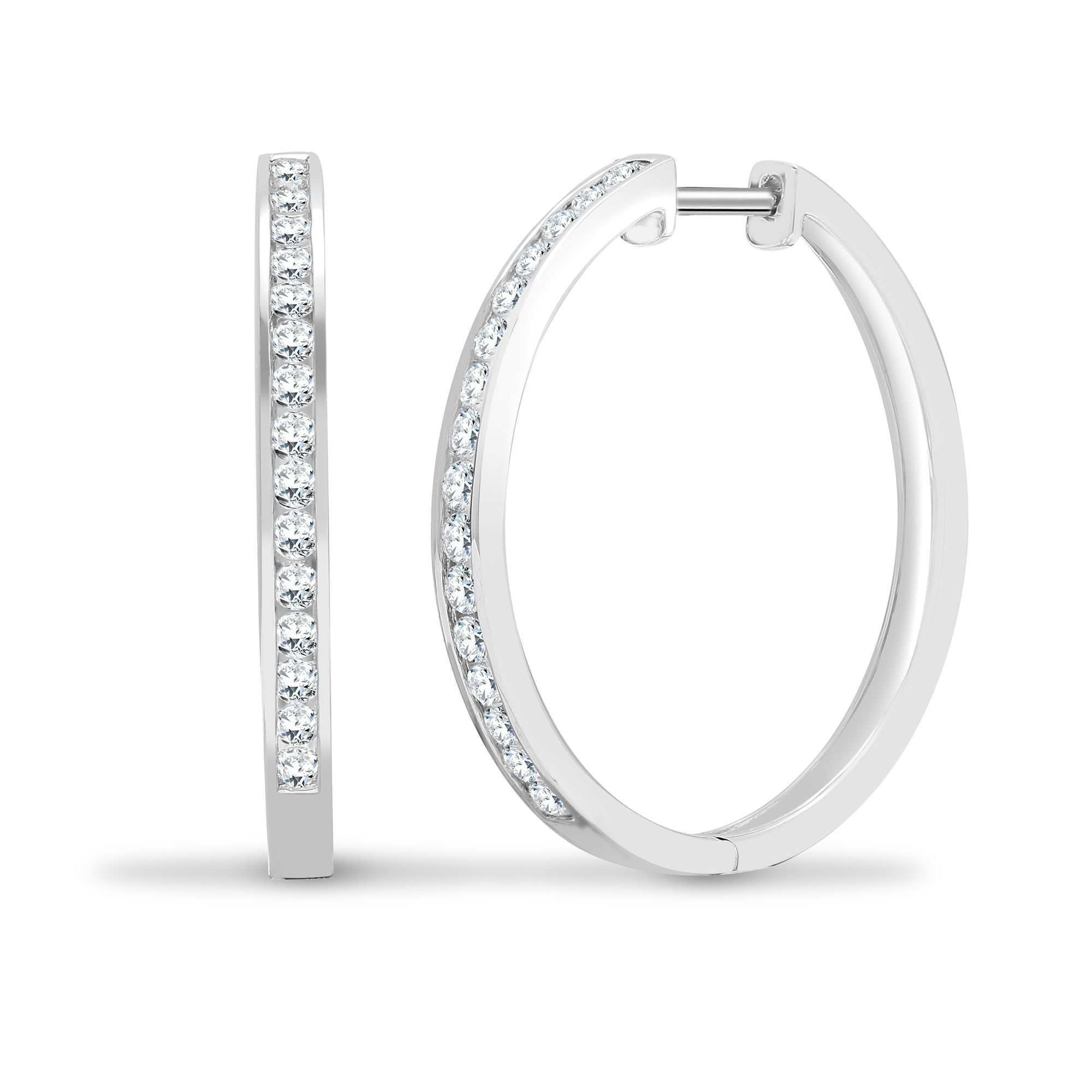 18ct White 0.90ct Natural Diamond Channel Half Set Hoop Earrings