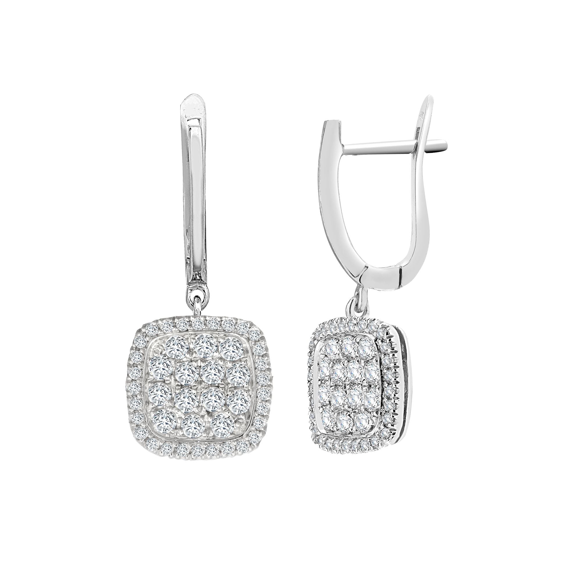18ct White 1.10ct Natural Diamond Cluster Cushion Shape Earring