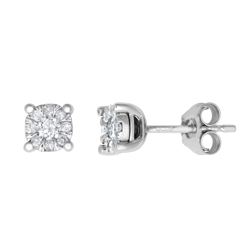 18ct White 0.33ct Natural Diamond 7 Stone Cluster Earrings