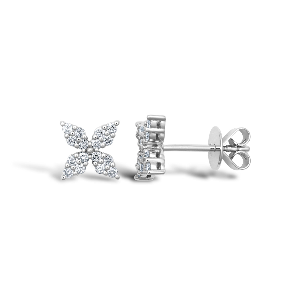 18ct White Natural Diamond X cluster stud earrings