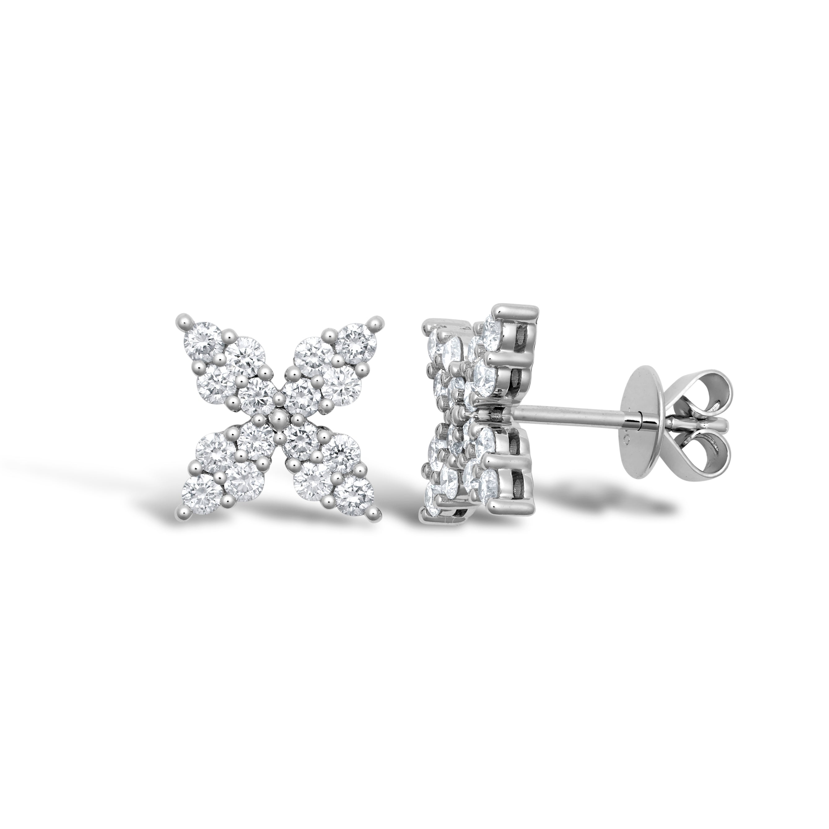 18ct White 0.75ct Natural Diamond X cluster stud earrings