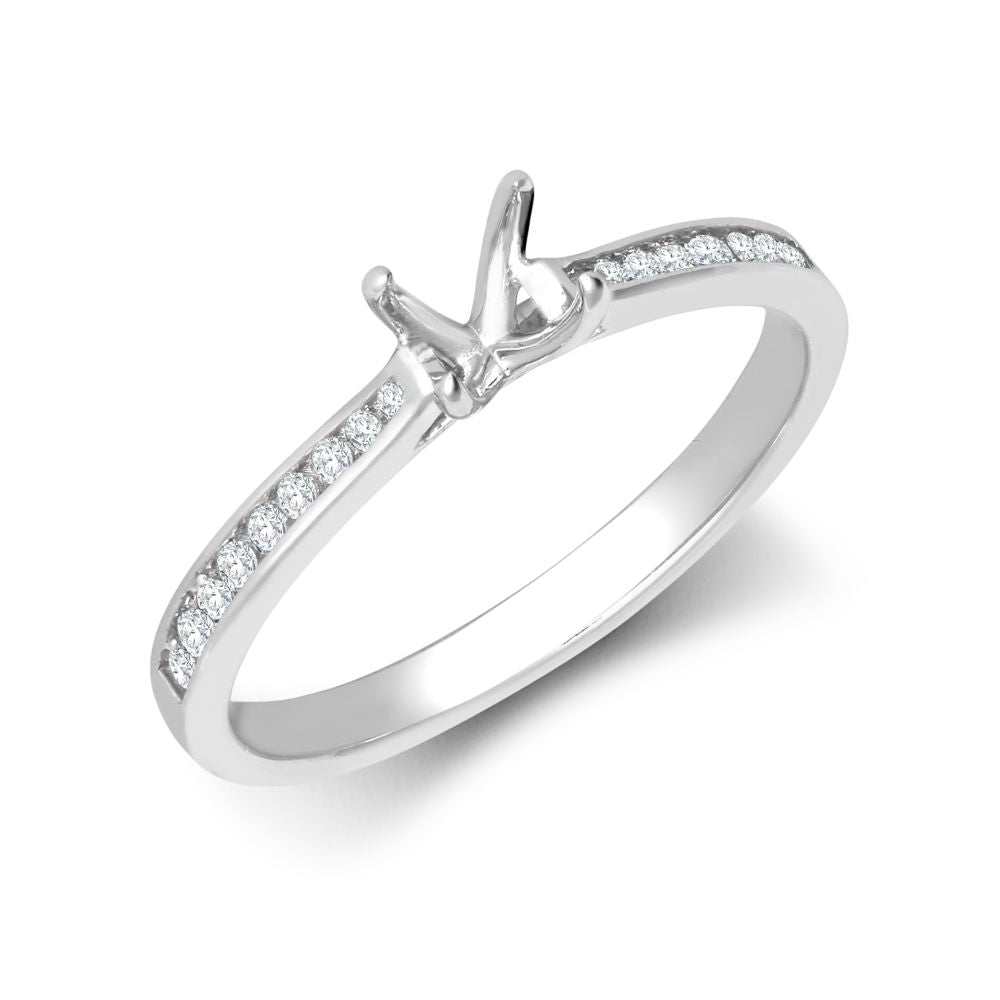 18ct White Gold 0.13ct Natural Diamond Channel-set Wed-fit Ring Mount- Holds 0.50ct