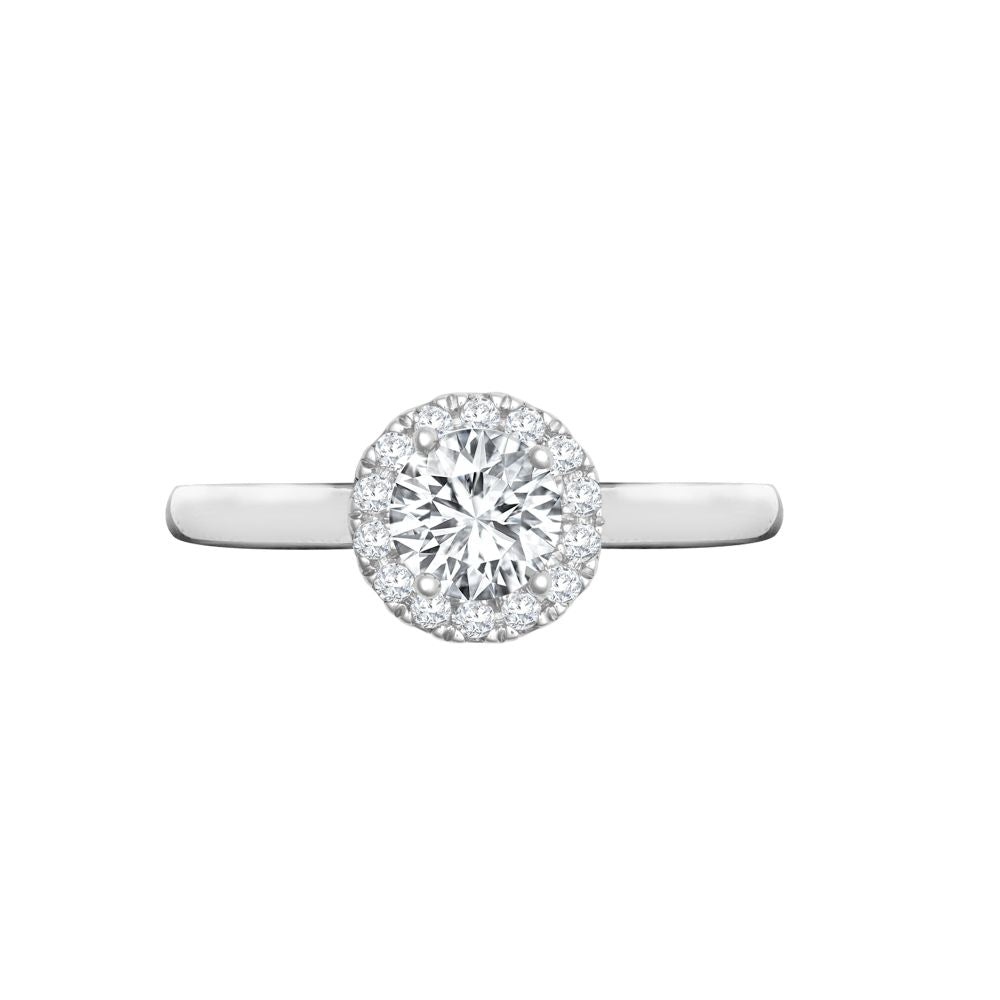 18ct White Gold 0.11ct Natural Diamond Micro-set Halo Wed-fit Ring Mount- Holds 0.50ct