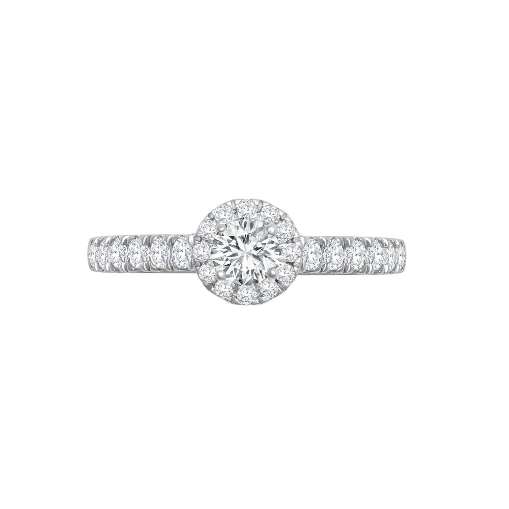 18ct White Gold Natural Diamond Micro-set Halo and Shoulders Wed-fit Ring Mount- Holds 0.25ct