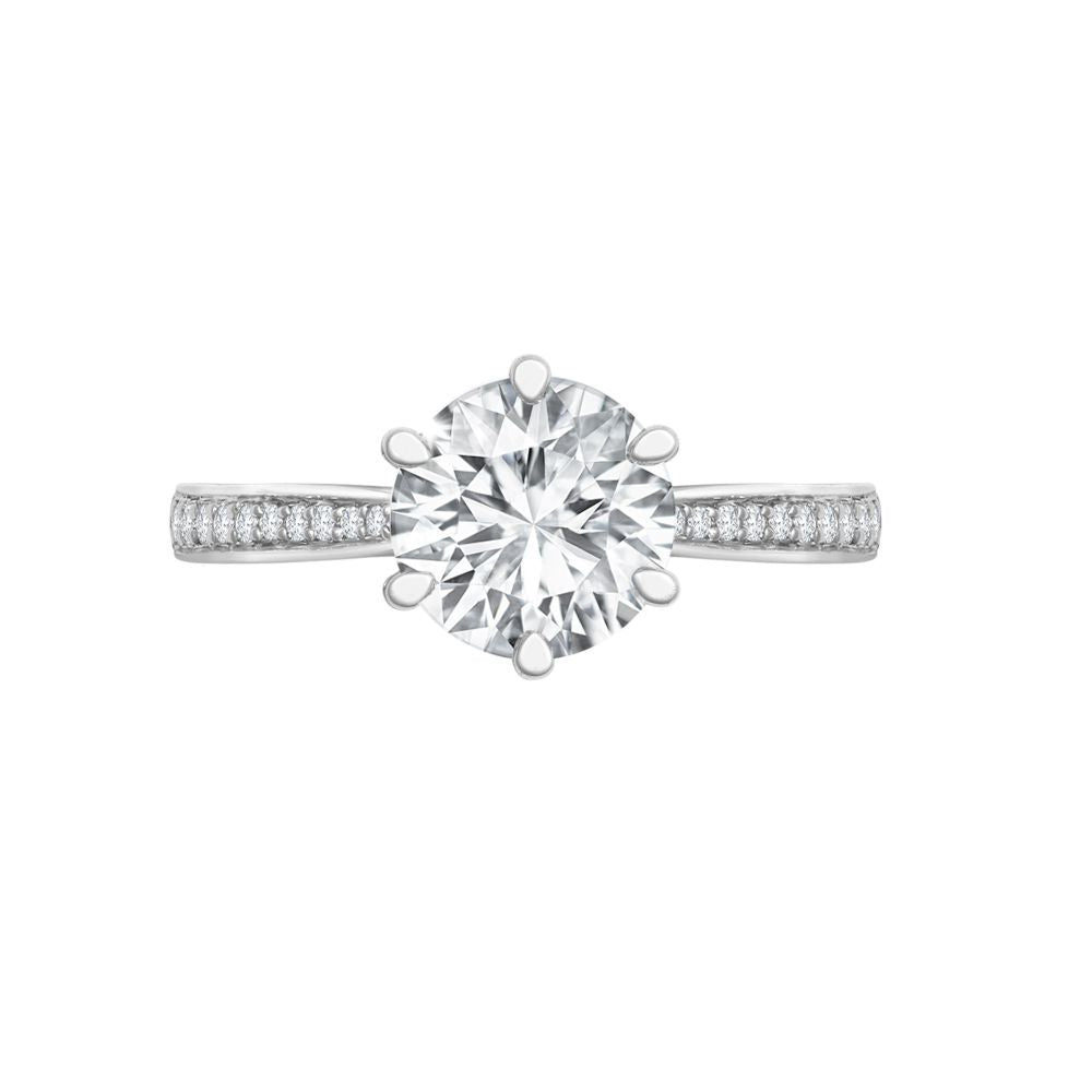 18ct White Gold 0.12ct Natural Diamond Pave set 6-claw Ring Mount- Holds 1.00ct