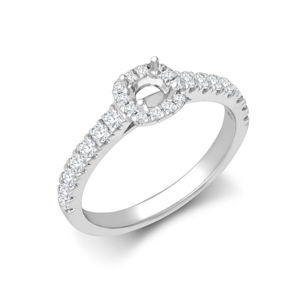 18ct White Gold Natural Diamond Micro-set Cushion-shaped Halo and Shoulders Wed-fit Ring Mount- Holds 0.25ct