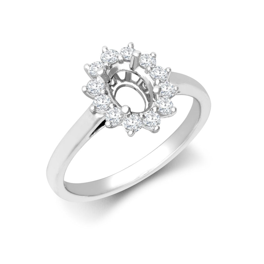 I | 18ct Gold Natural Diamond Claw-set Cluster Halo Oval Ring - Holds 7x5mm