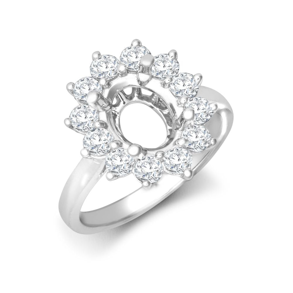 I | 18ct White Gold 0.96ct Natural Diamond Claw-set Cluster Halo Oval Ring - Holds 9x7mm