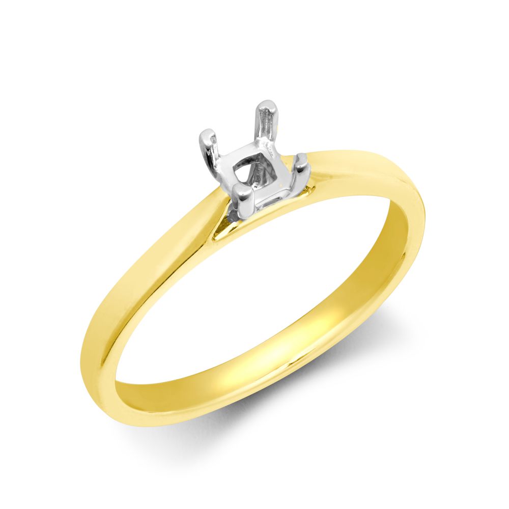 18ct Yellow Gold 25pts Princess Cut Solitaire Plain Wed-fit Ring Mount - Stock Size N