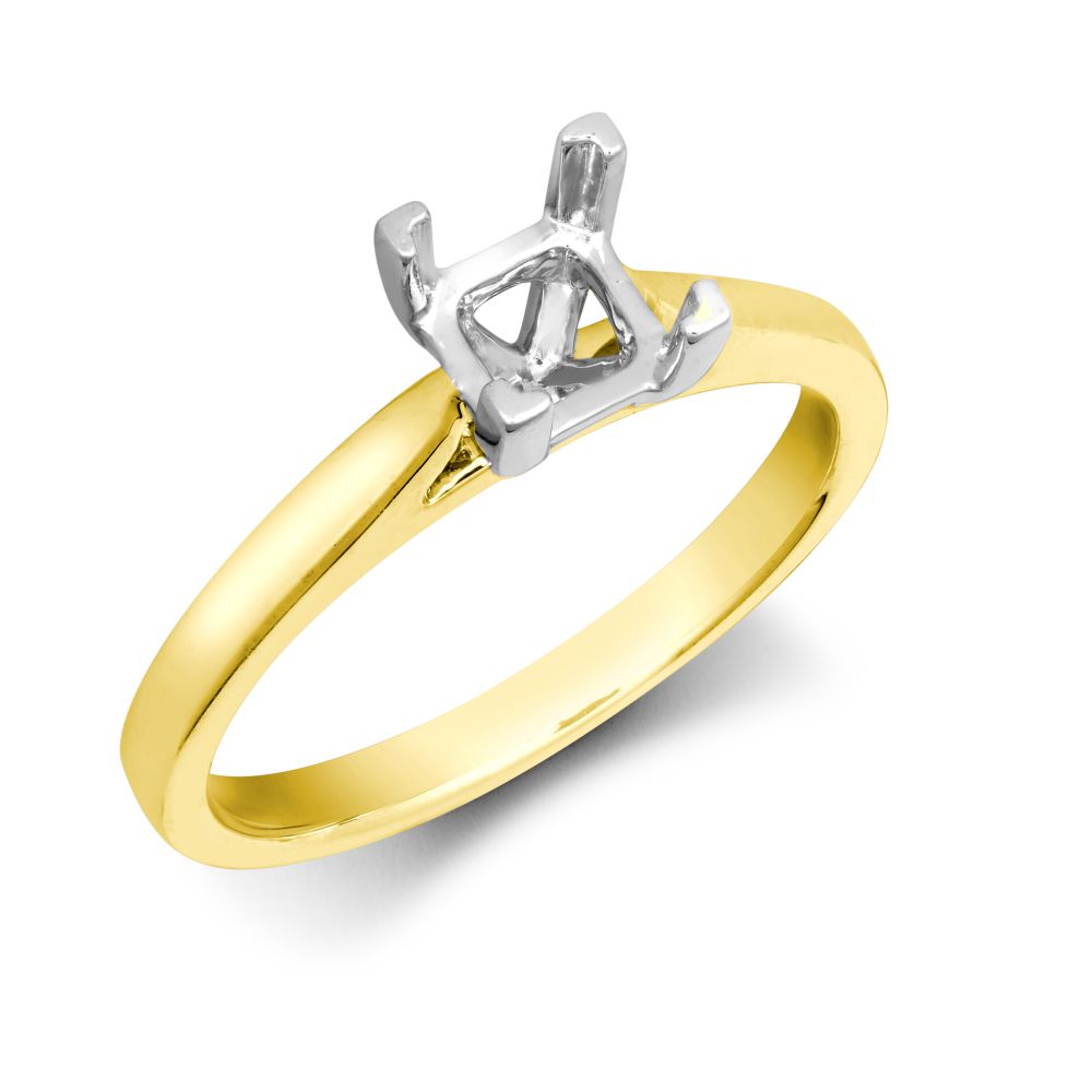 18ct Yellow Gold 70pts Princess Cut Solitaire Plain Wed-fit Ring Mount - Stock Size N