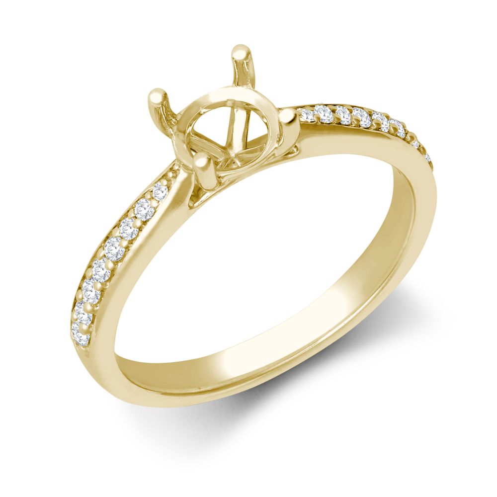 18ct Yellow Gold 0.14ct Natural Diamond Pave set Wed-fit Ring Mount- Holds 0.70ct