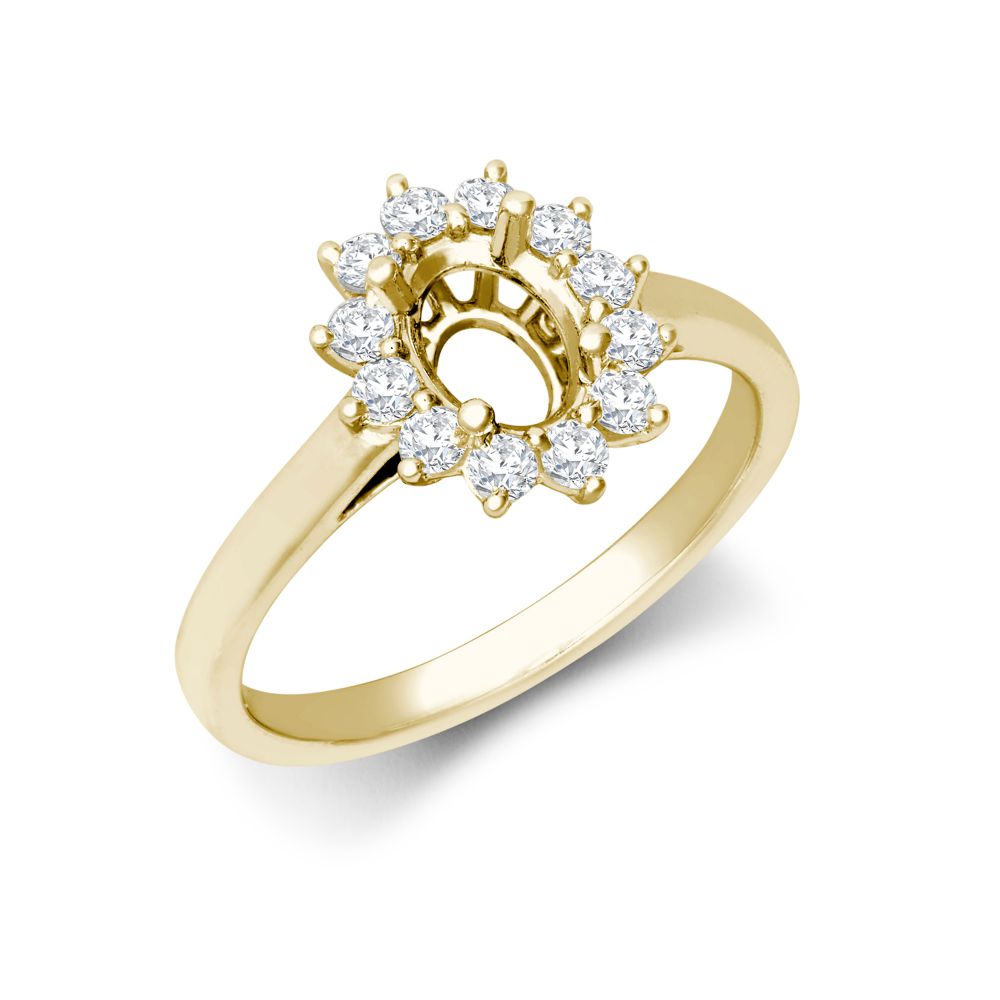 I | 18ct Yellow Gold 0.35ct Natural Diamond Claw-set Cluster Halo Oval Ring - Holds 7x5mm